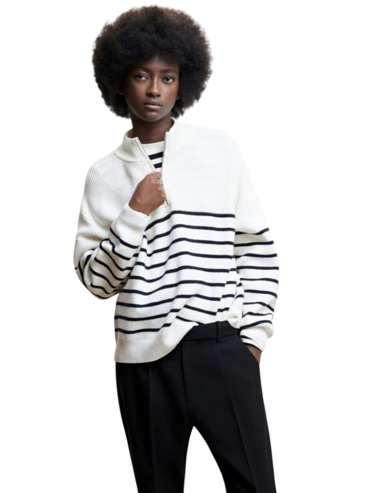 Image for Women's Striped Knitted Sweaters,White