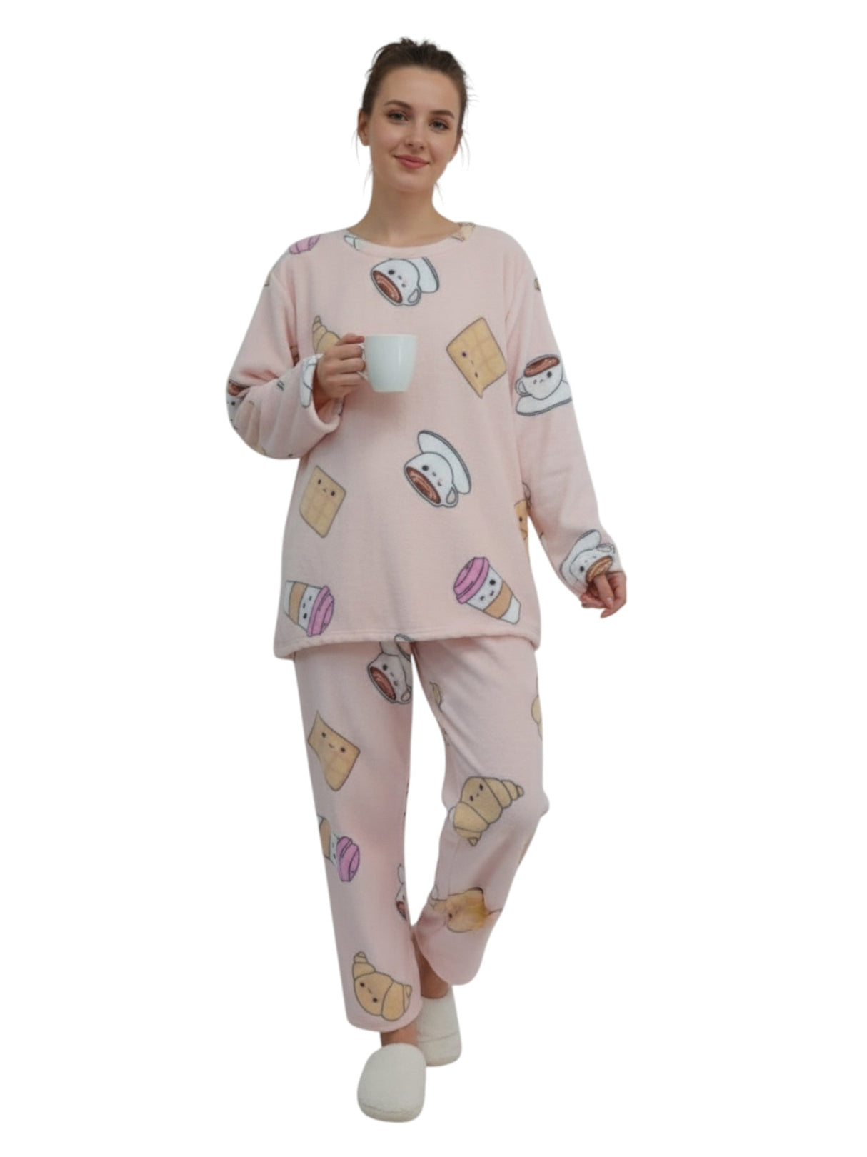 Image for Women's Faux Fur Printed Pajama Set Sweaters&Pant,Light Peach