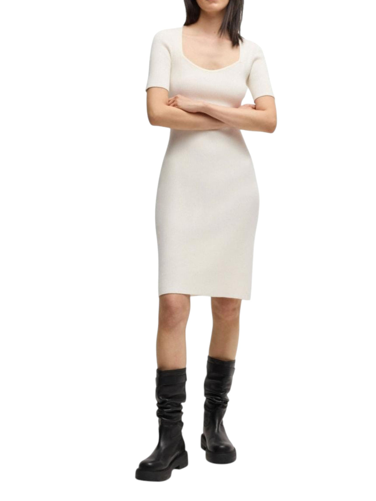 Image for Women's Ribbed Knitted Dress,Cream