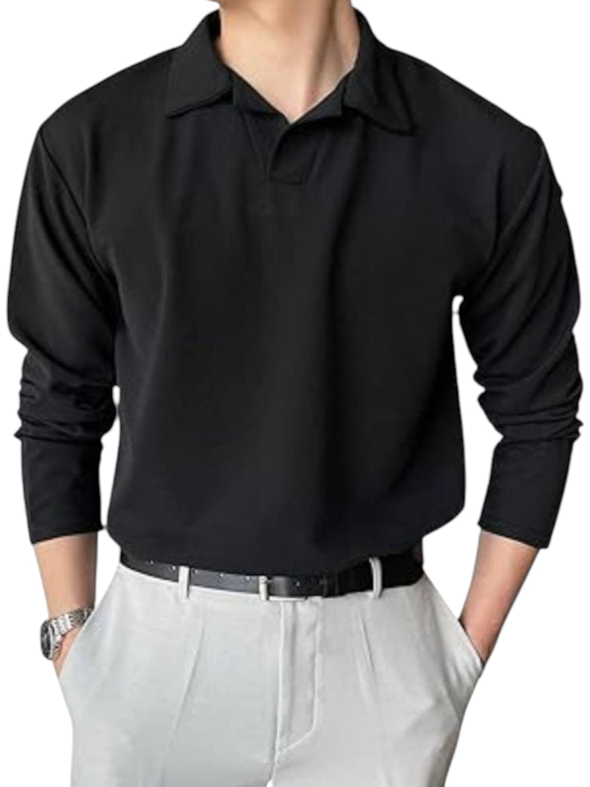 Image for Men's Plain Polo Shirt,Black