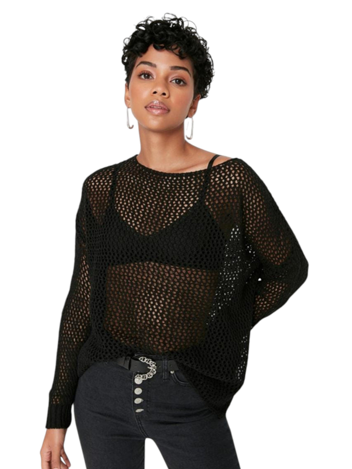 Image for Women's Open Knitted Top,Black