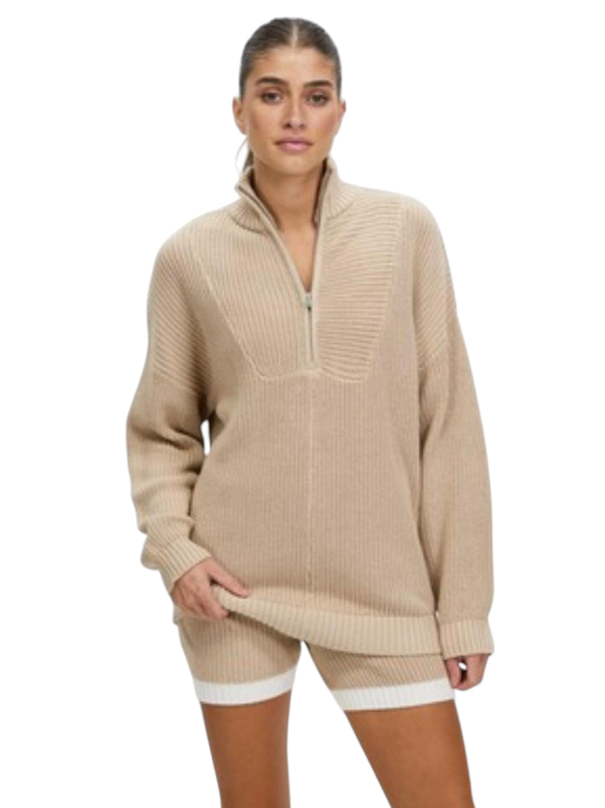 Image for Women's Ribbed Knitted Top,Beige