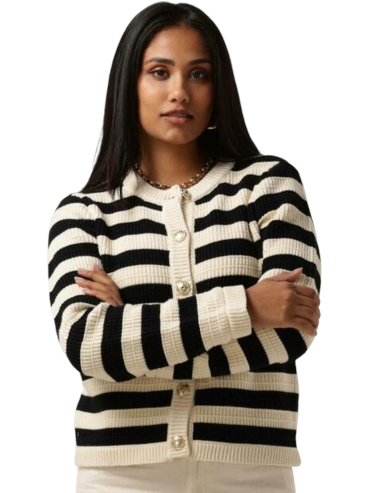 Image for Women's Striped Knitted Cardigan,Black/White