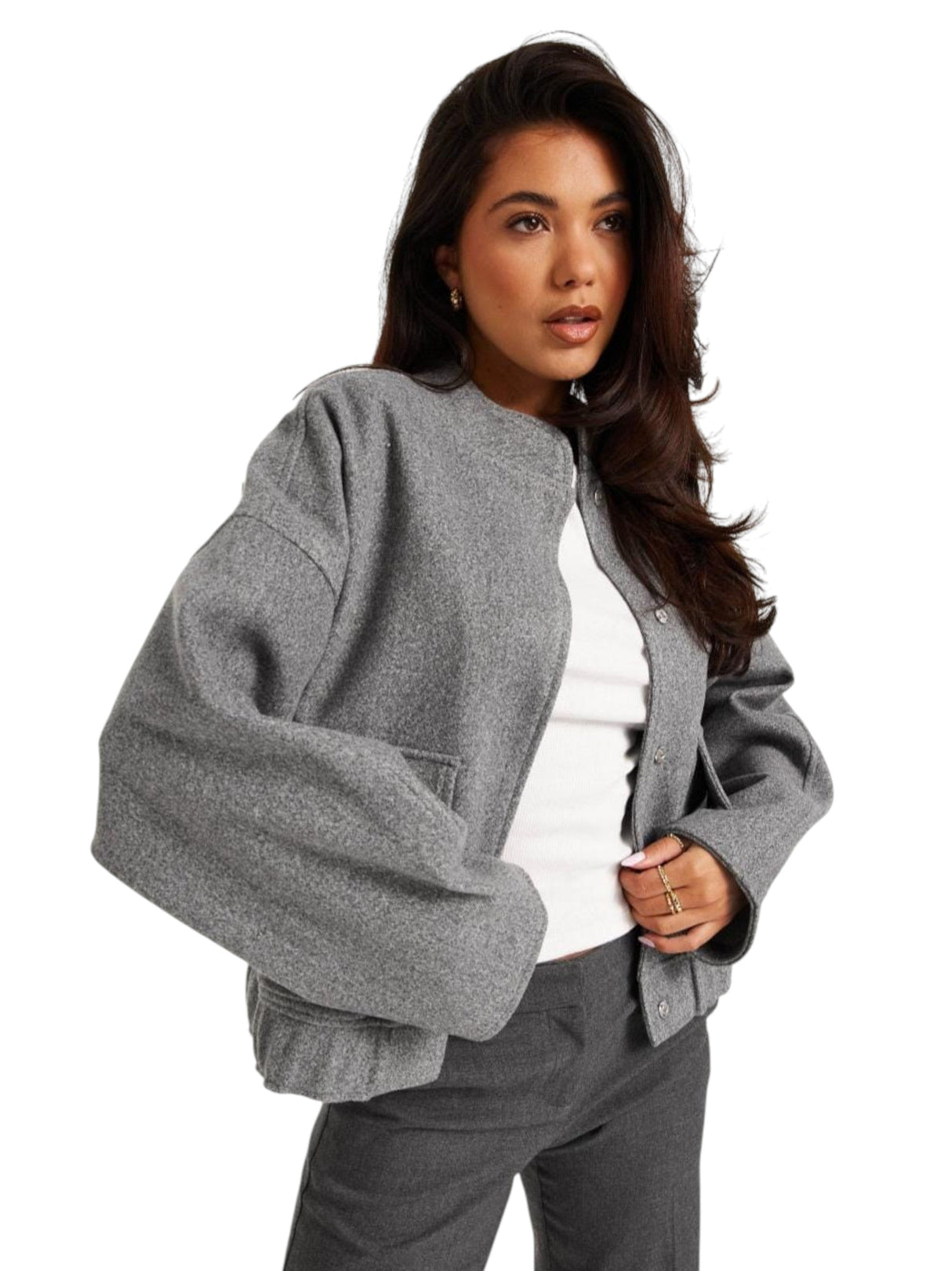 Image for Women's Textured Jacket Two Pockets,Grey