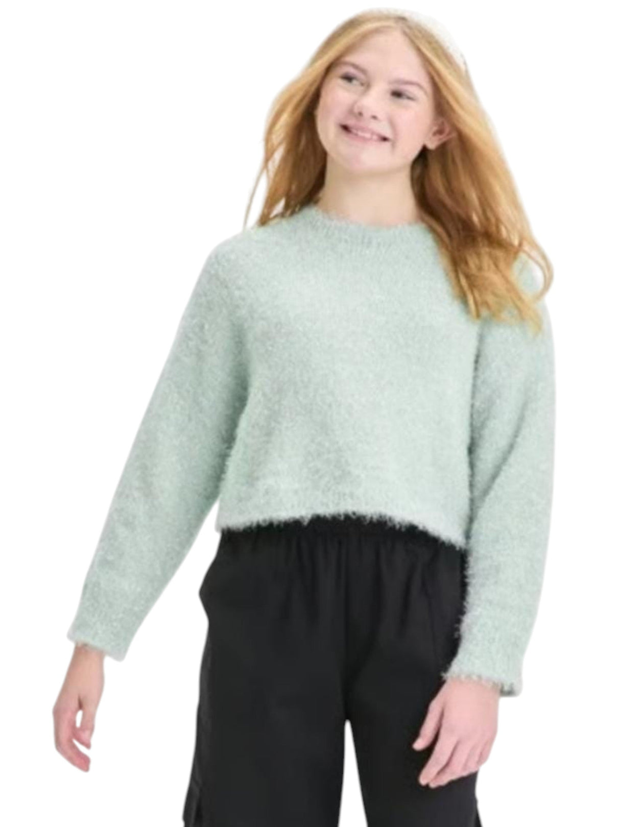 Image for Kids Girl's Fuzzy Sweater,Light Green