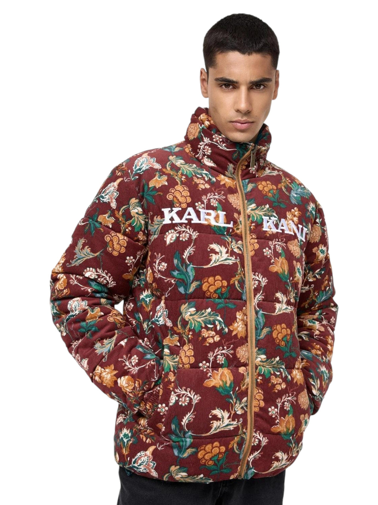 Image for Men's Printed Quilted Jacket,Burgundy