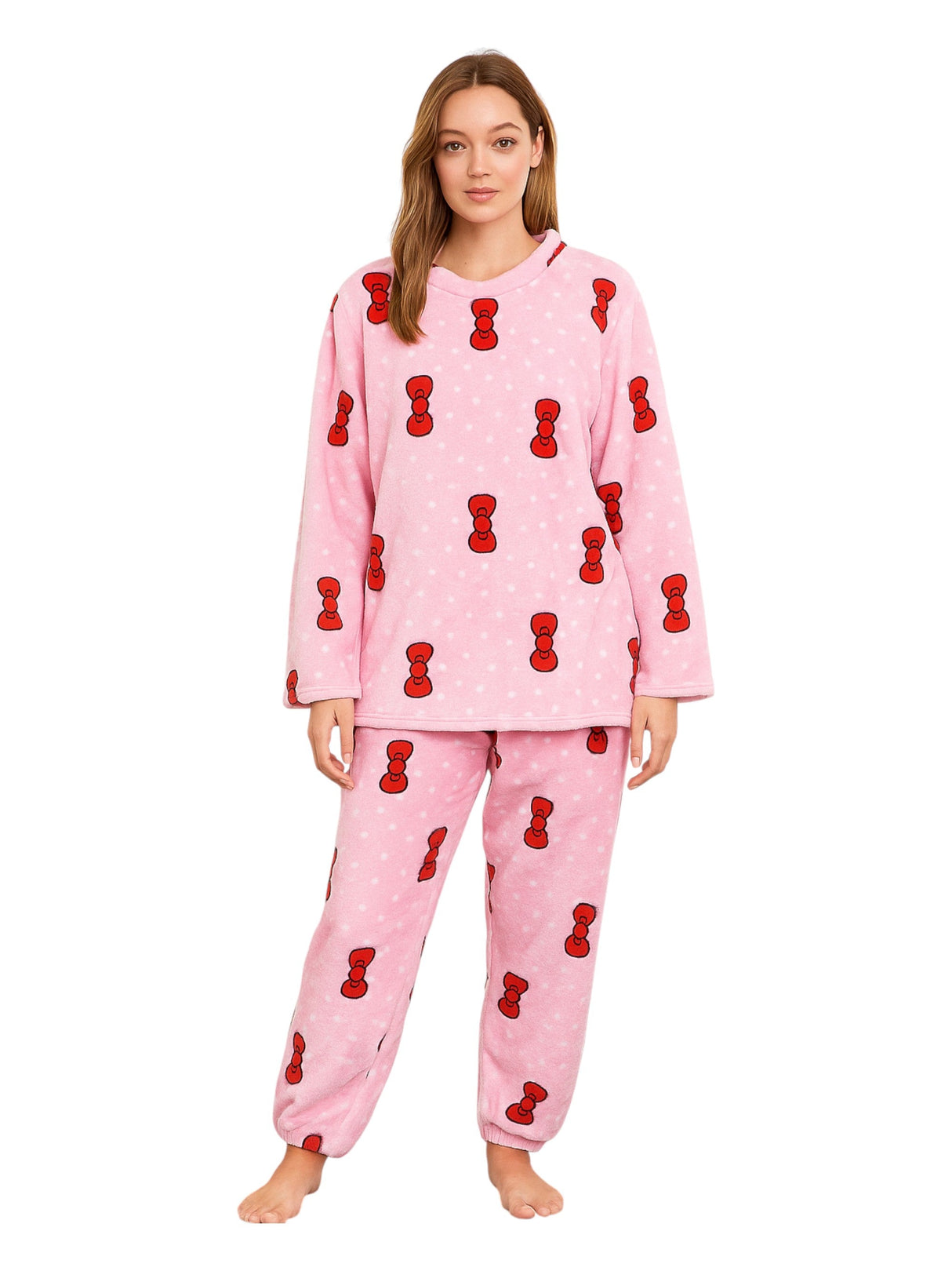 Image for Women's Printed Faux Fur Pajama Set Sweaters&Pant,Pink