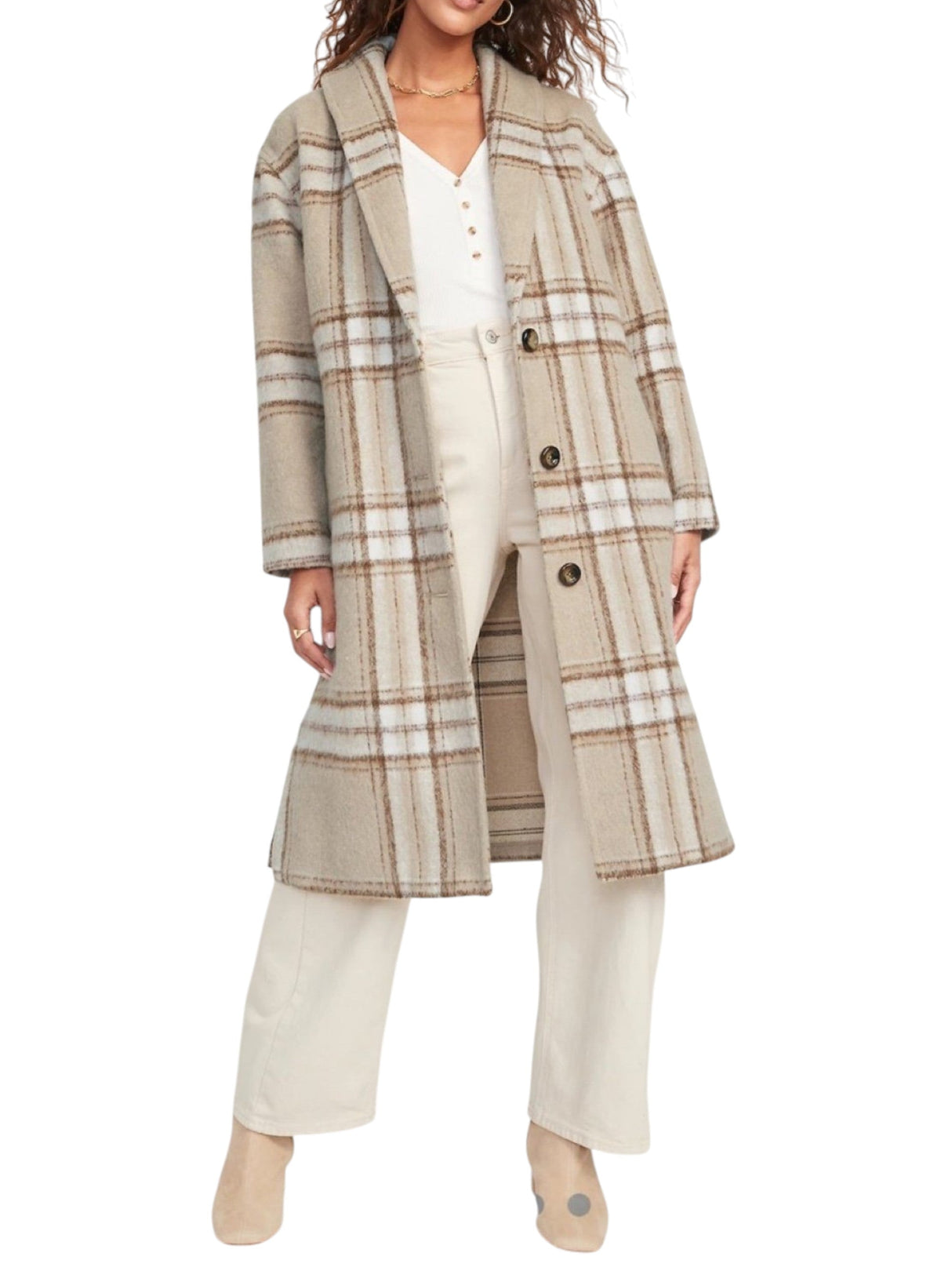 Image for Women's Plaid Classic Coat,Beige