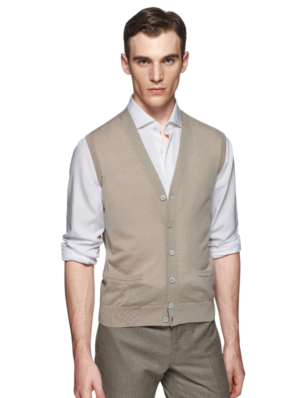 Image for Men's Kintted Vest,Beige