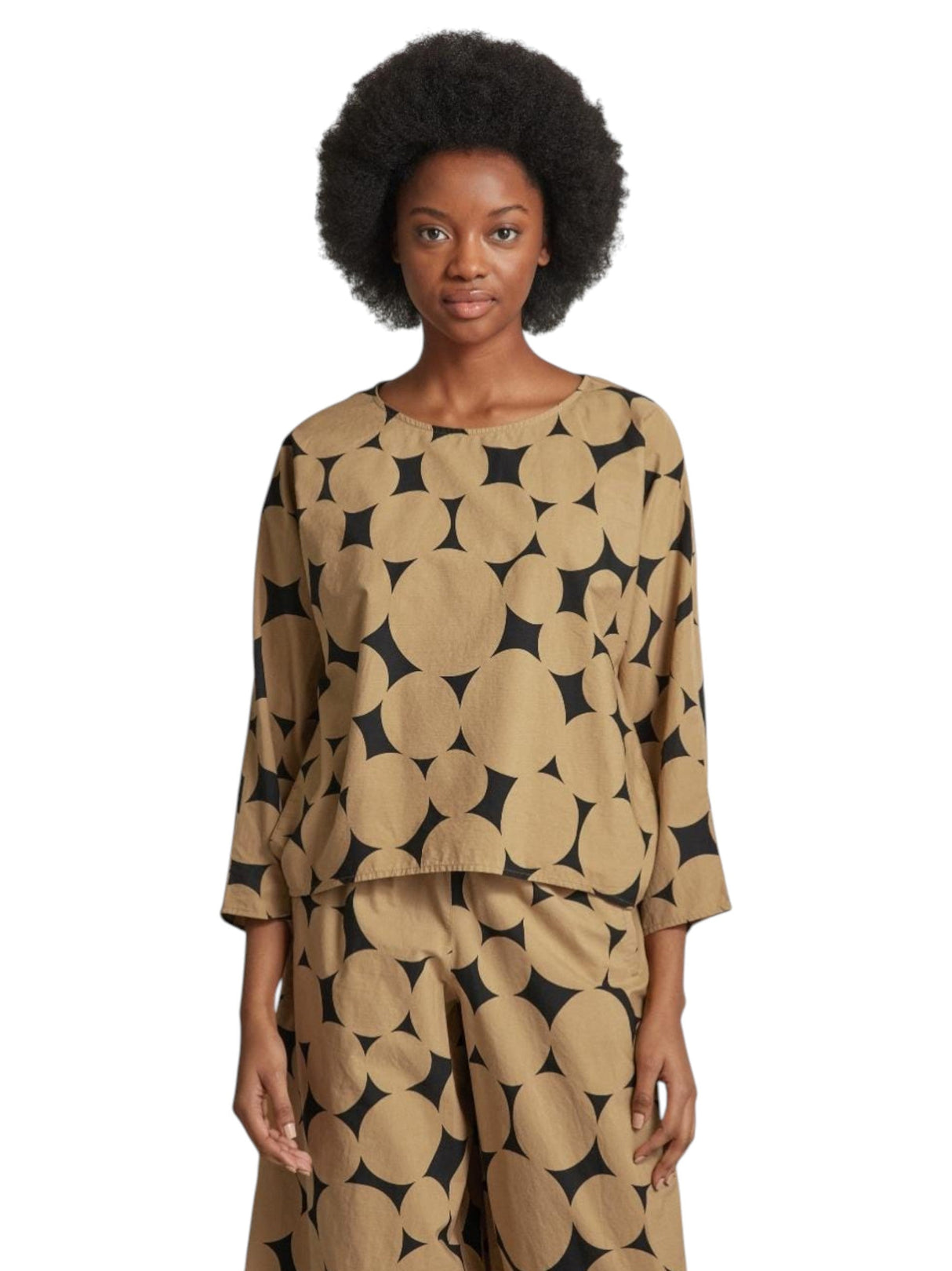 Image for Women's Graphic Printed Top,Brown/Black