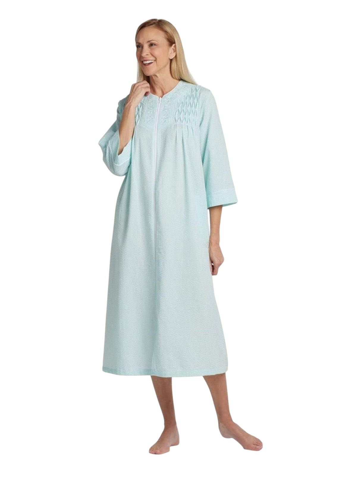 Image for Women's Plaid Kintted Robe,Turquoise/White