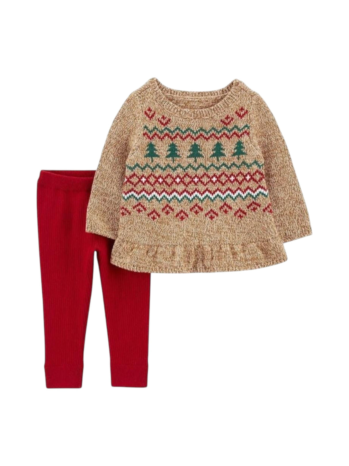 Image for Kids Girl's Knitted Pajama Set,Brown/Burgundy