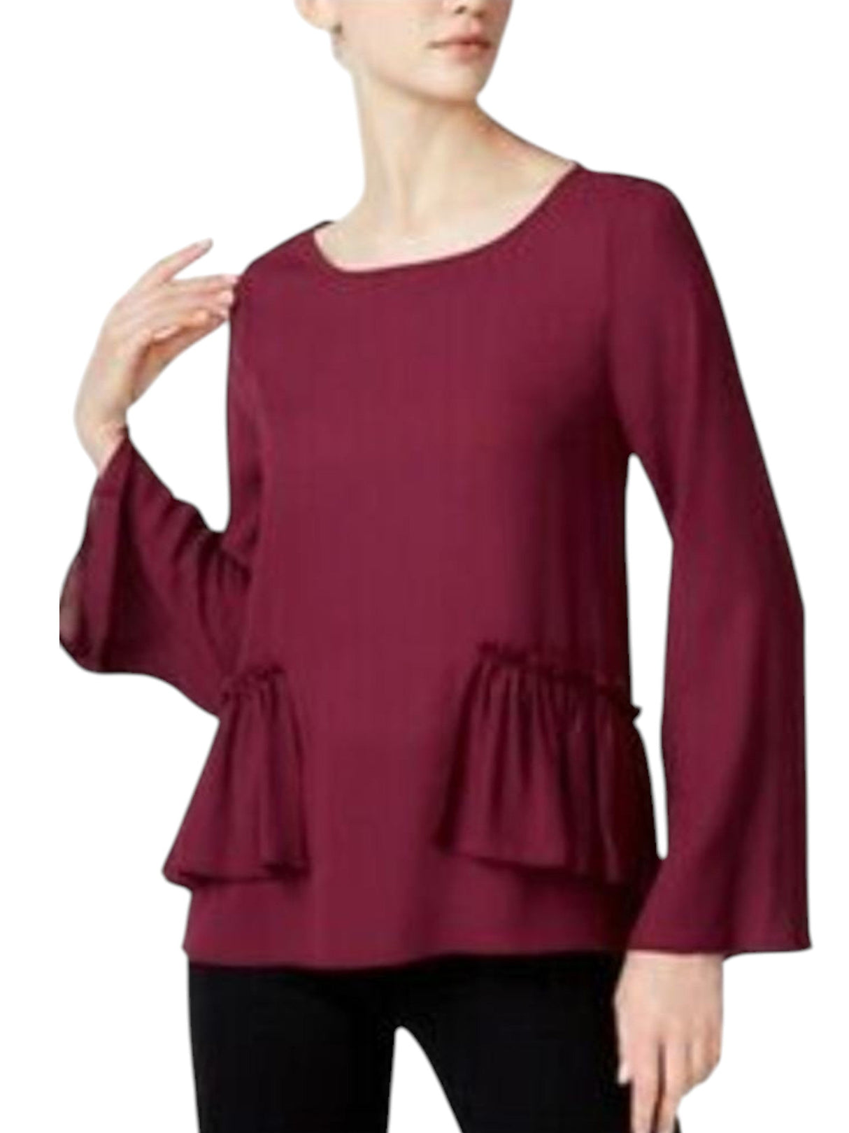 Image for Women's Ruffed Mesh Top,Burgundy