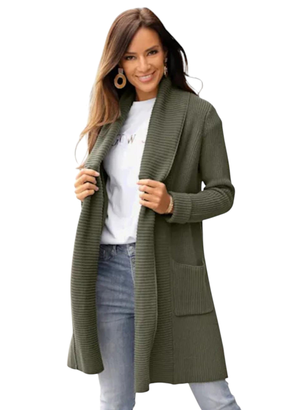 Image for Women's Knitted Top Cardigan,Olive