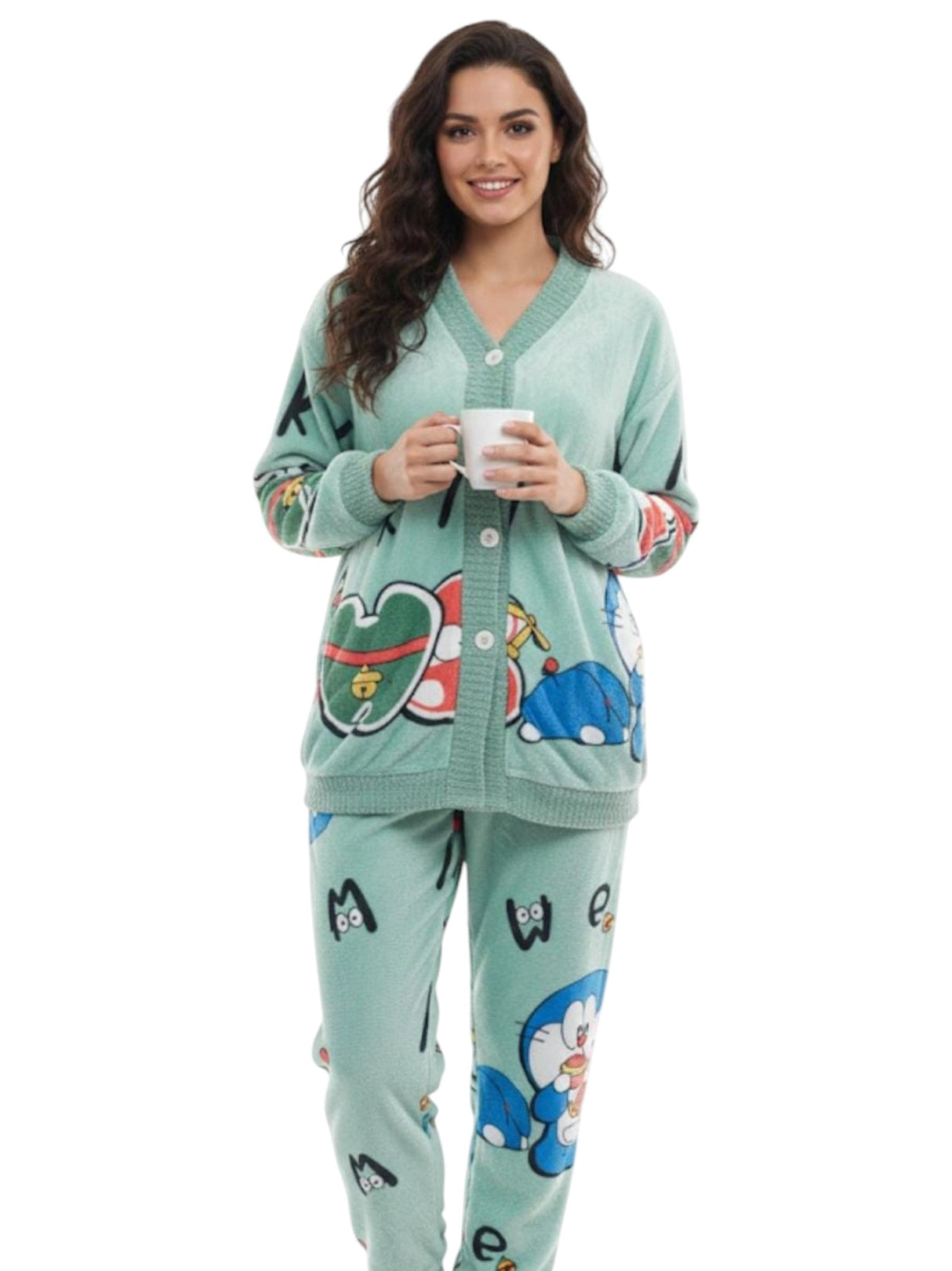Image for Women's Faux Fur Sleepwear Pajama Set,Light Green