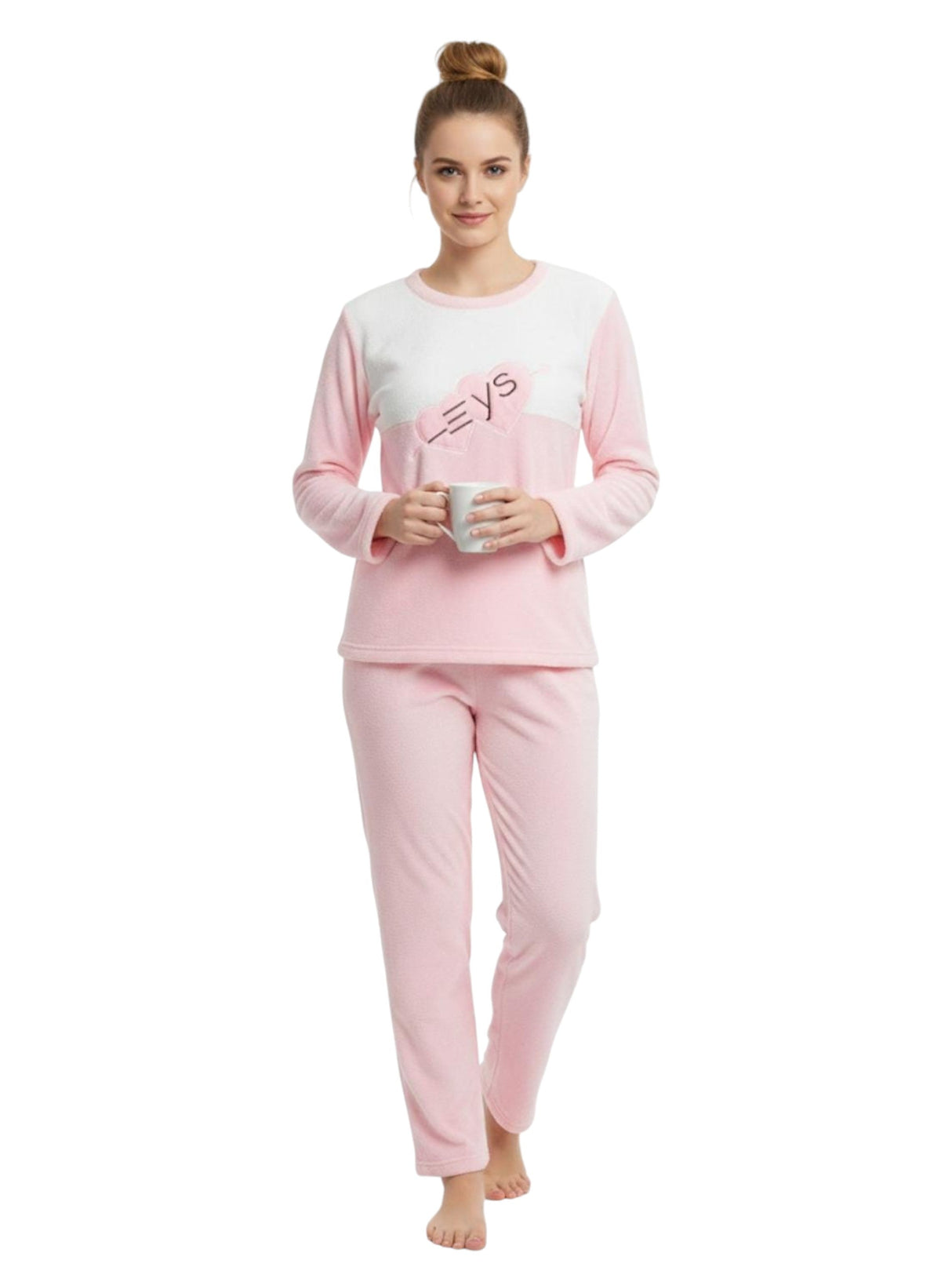 Image for Women's Faux Fur Pajama Set,Light Pink