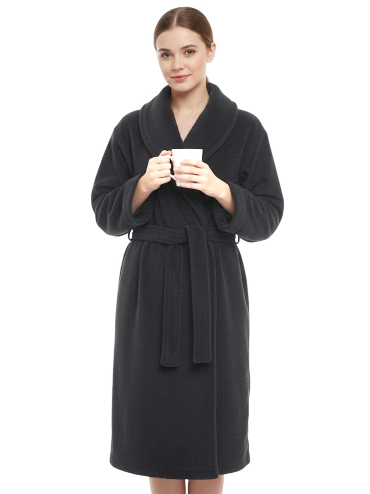 Image for Women's Plain Faux Fur Robe&Belt,Dark Grey