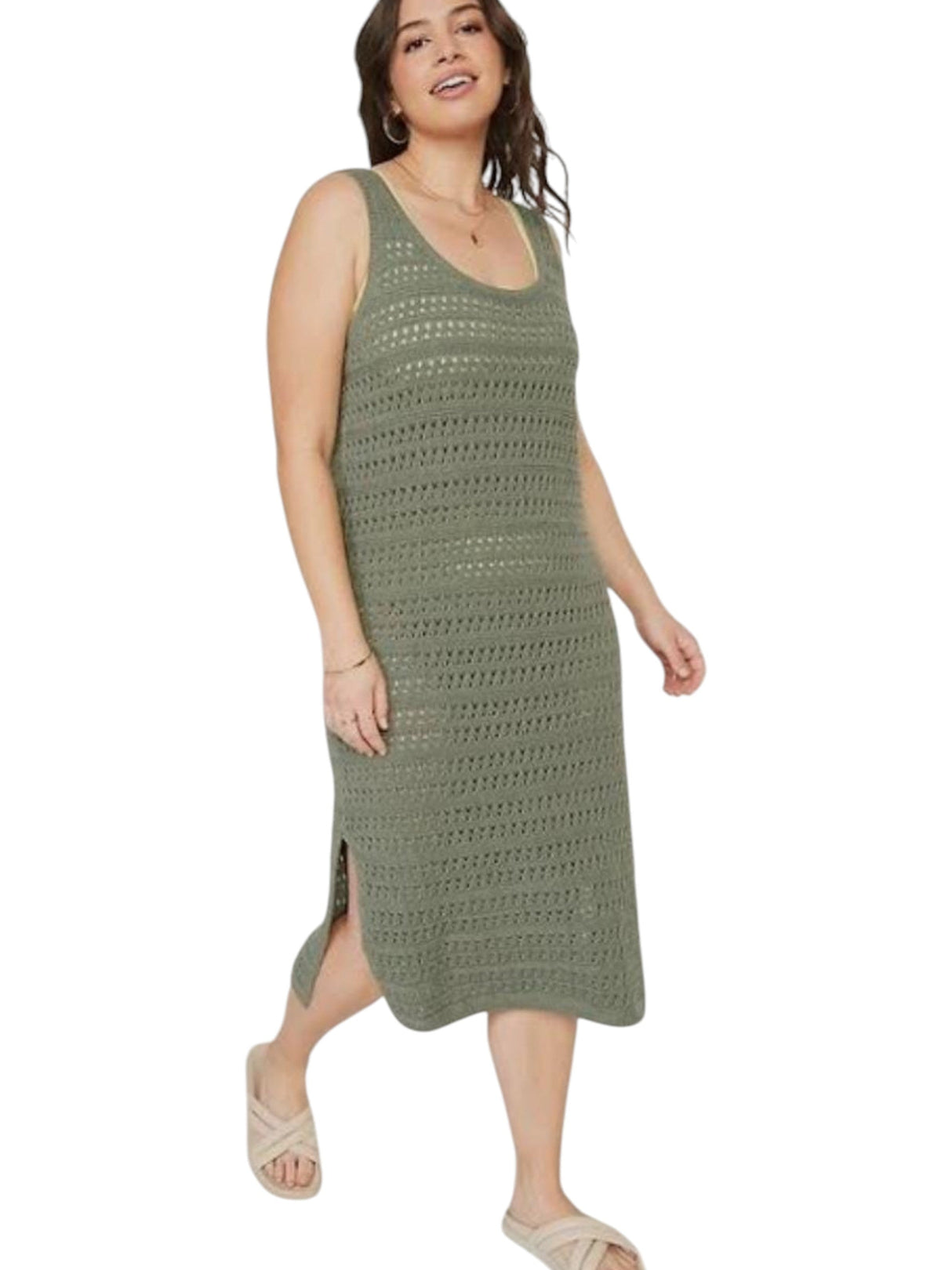 Image for Women's Open Knitted Dress,Light Olive