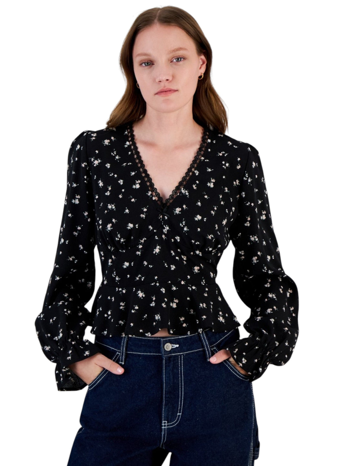 Image for Women's Floral Printed Top,Black