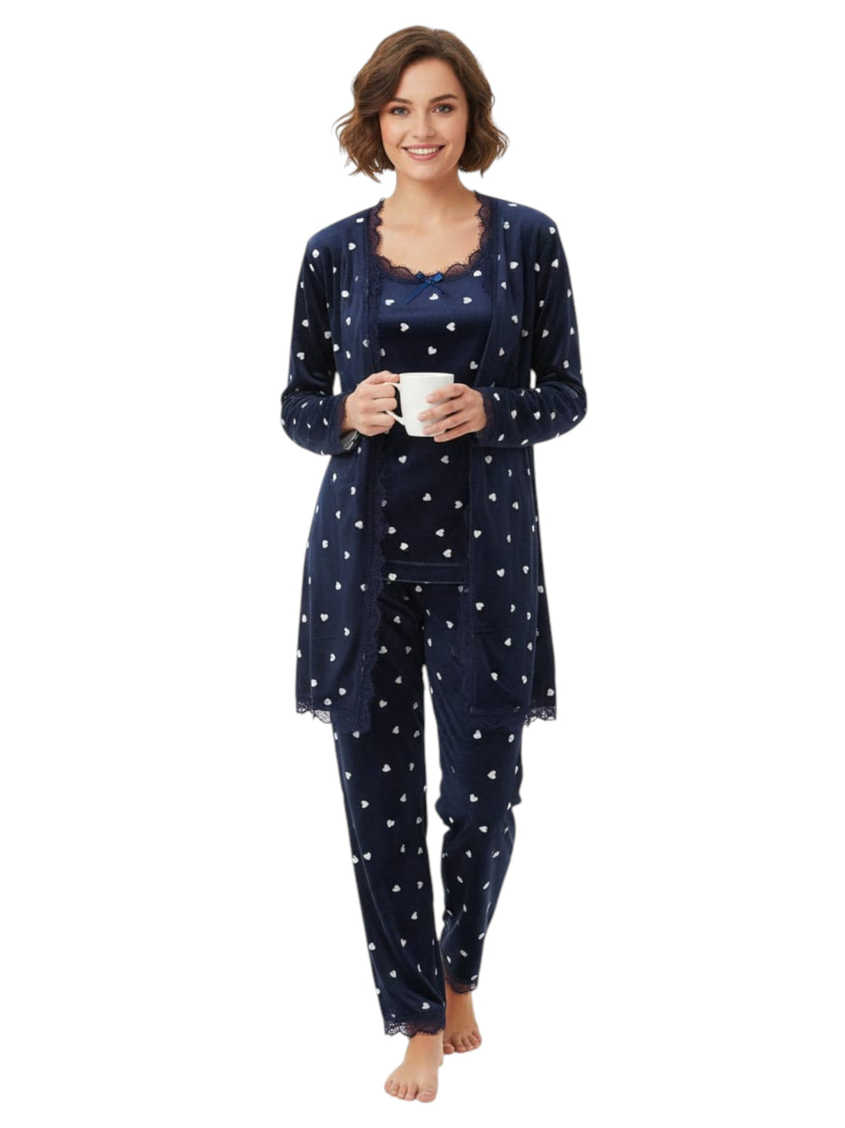 Image for Women's Hearts Printed Faux Fur Sleepwear Set,Navy