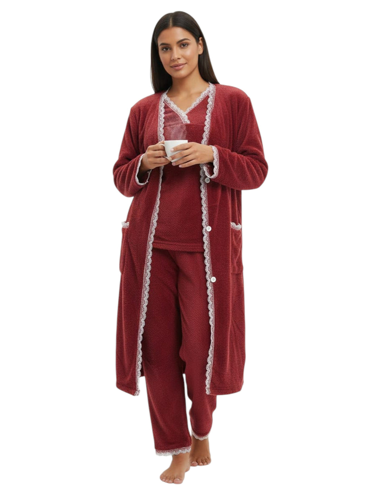 Image for Women's Faux Fur Sleepwear Set,Burgundy