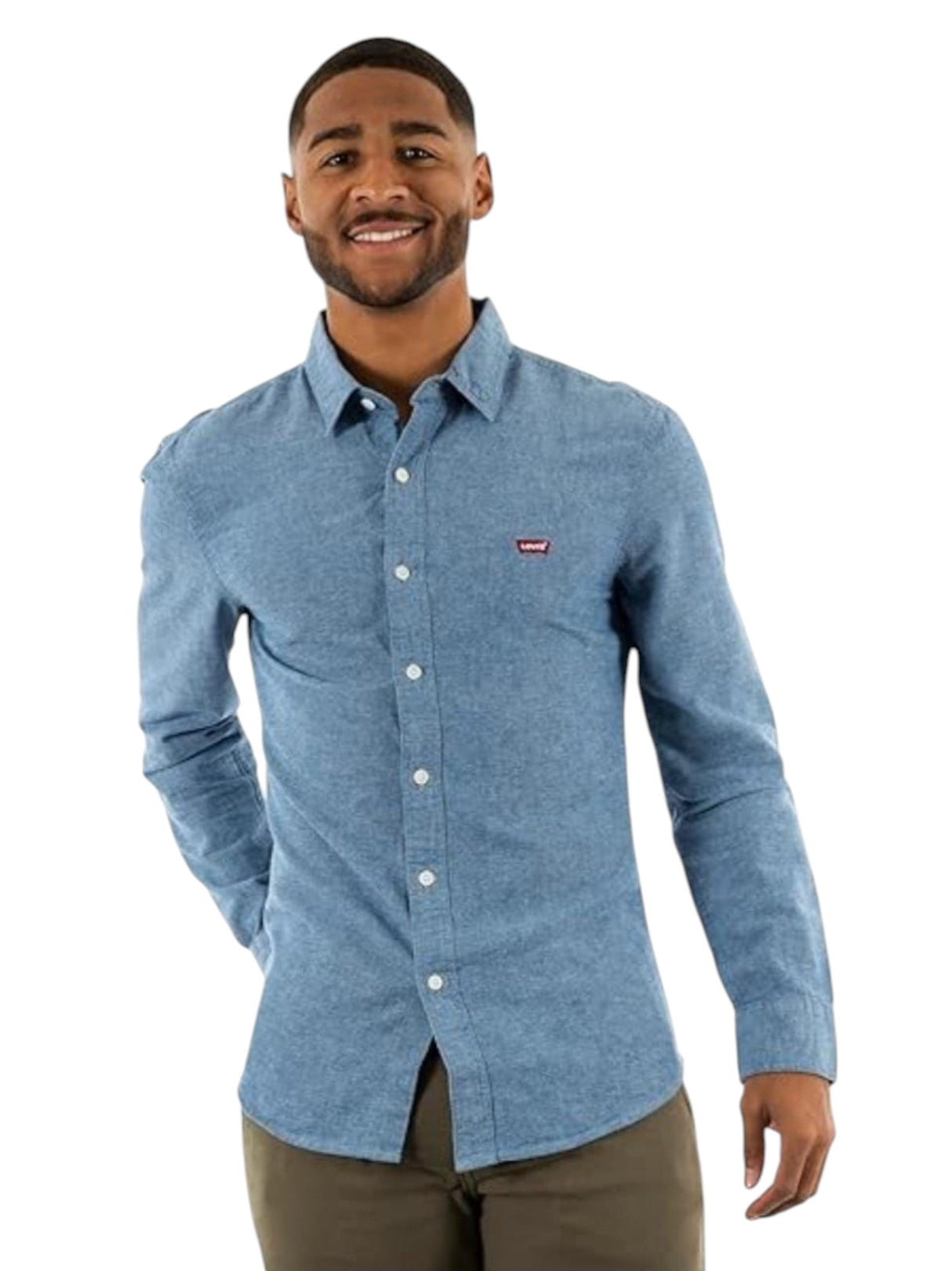 Image for Men's Plain Jeans Dress Shirt,Blue