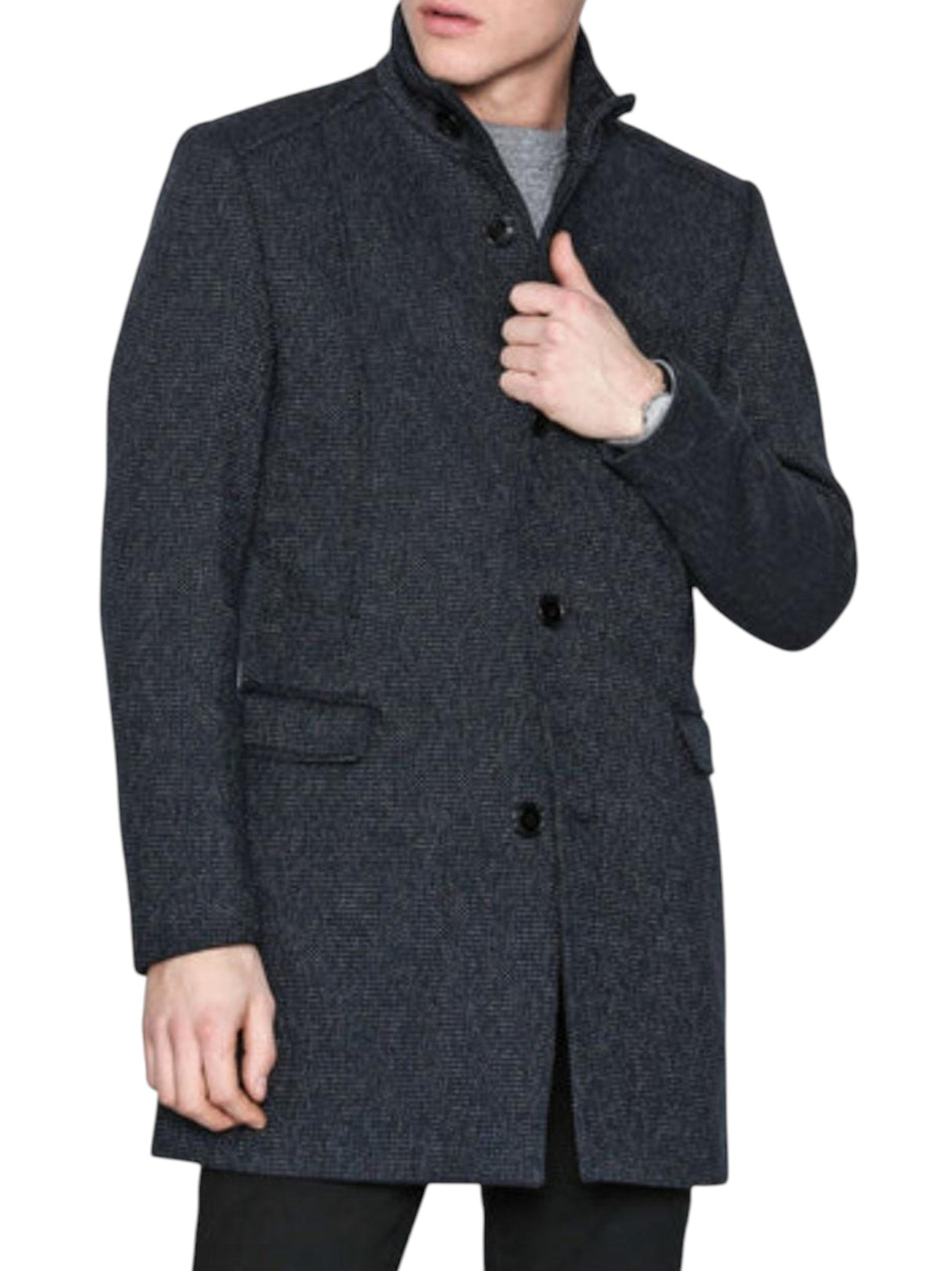Image for Men's Plain Solid Classic Coat,Navy