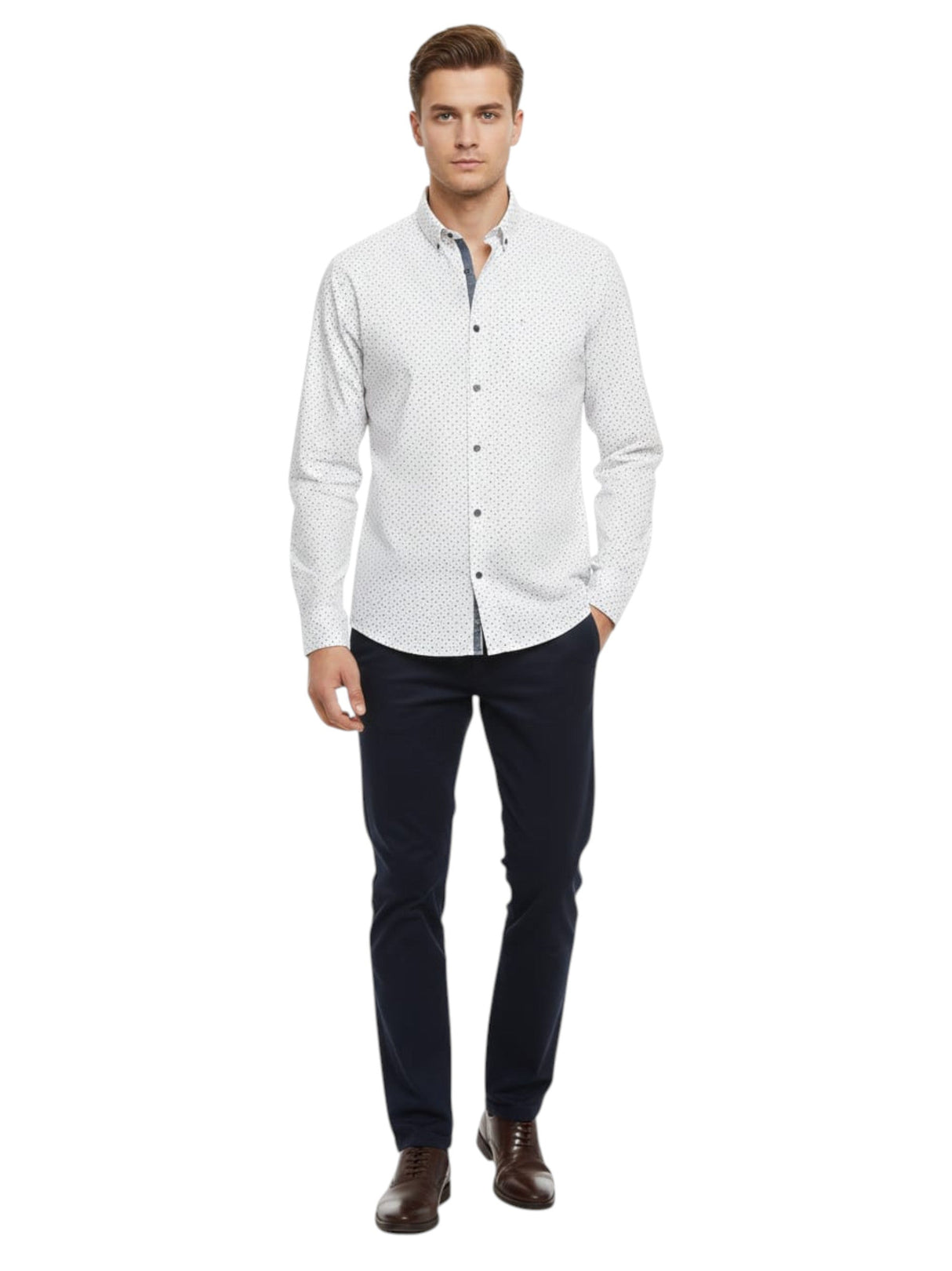 Image for Men's Printed Dress Shirt,White