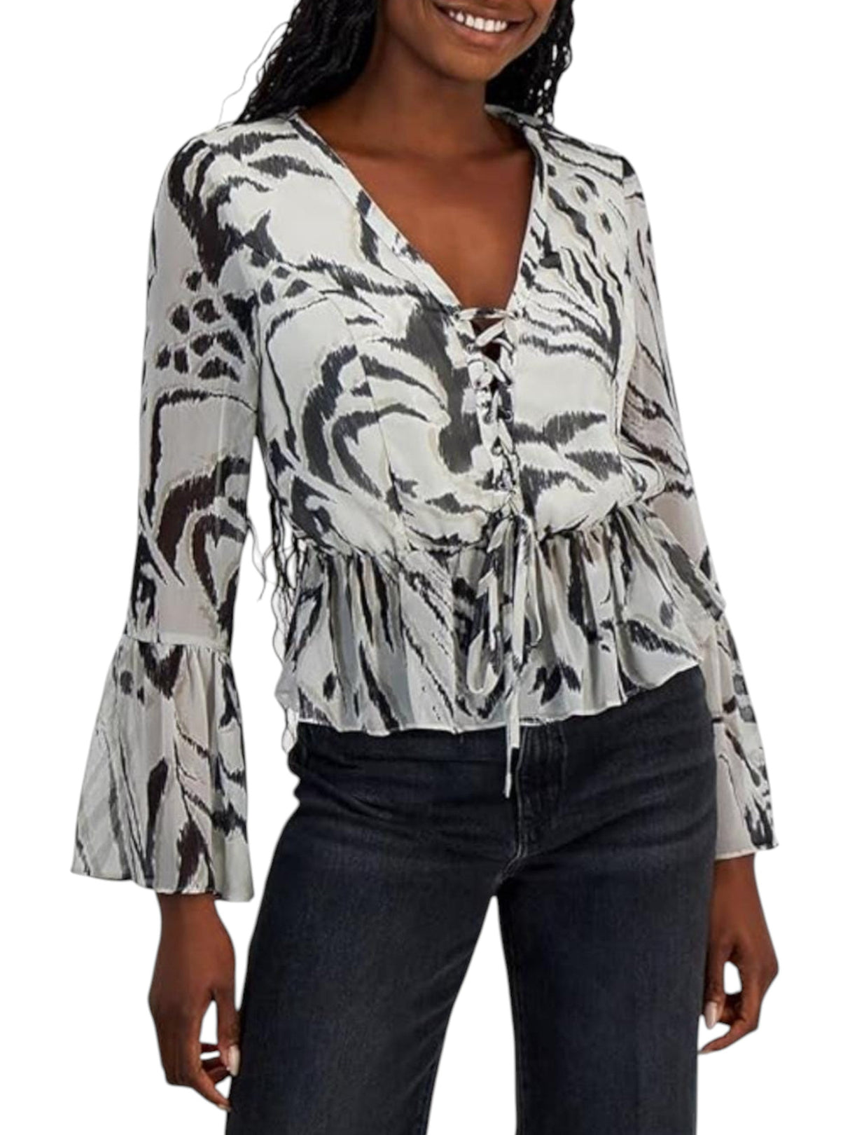 Image for Women's Printed Sheer Top,Grey