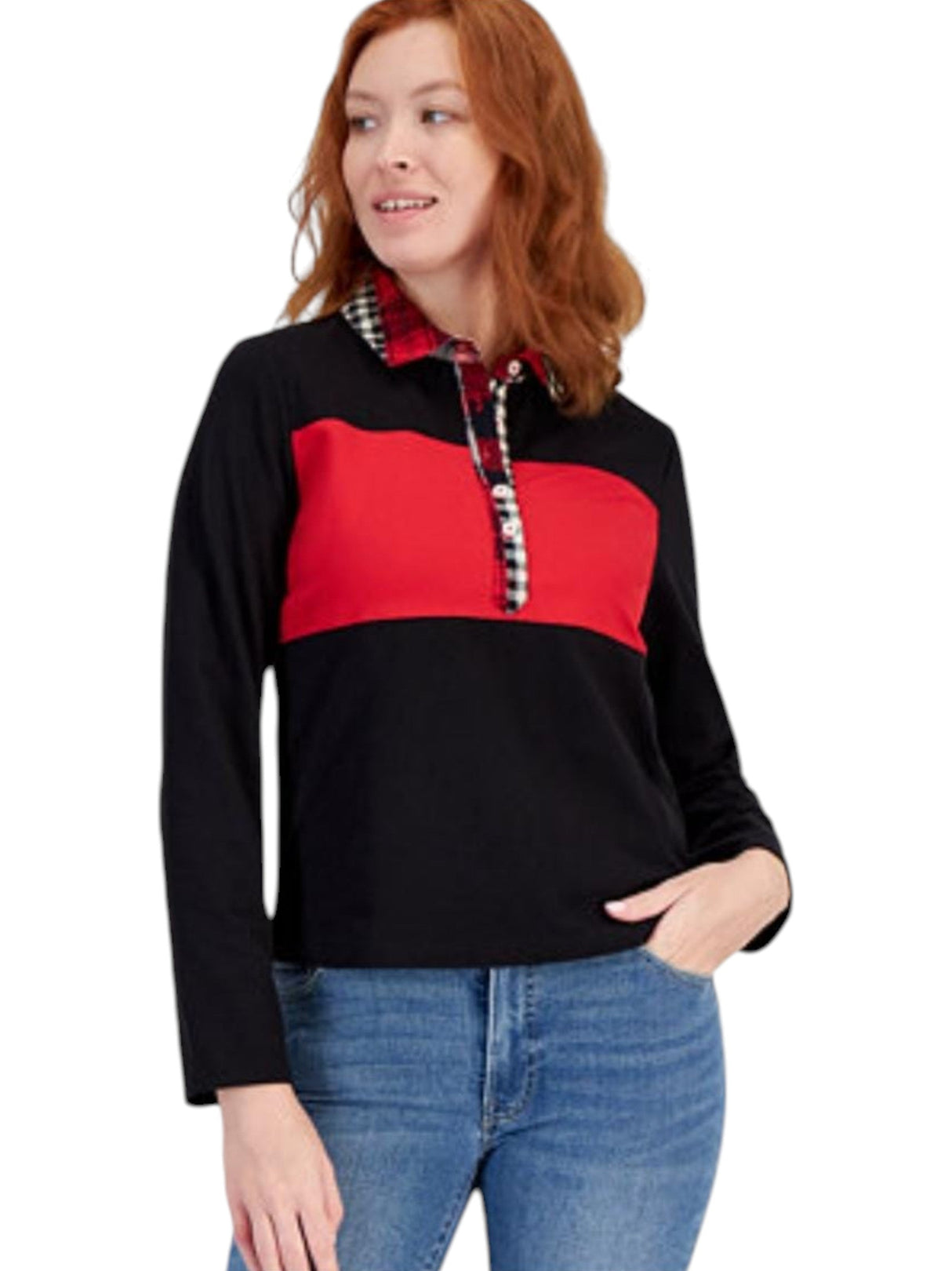 Image for Women's Colorblocked Top,Red/Black