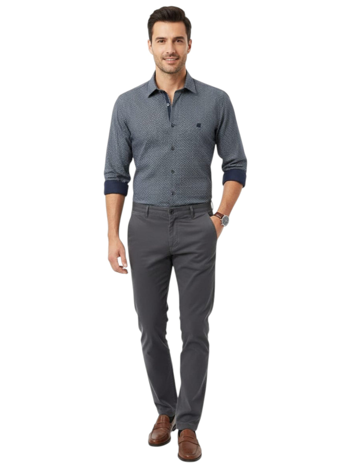 Image for Men's Printed Dress Shirt,Navy