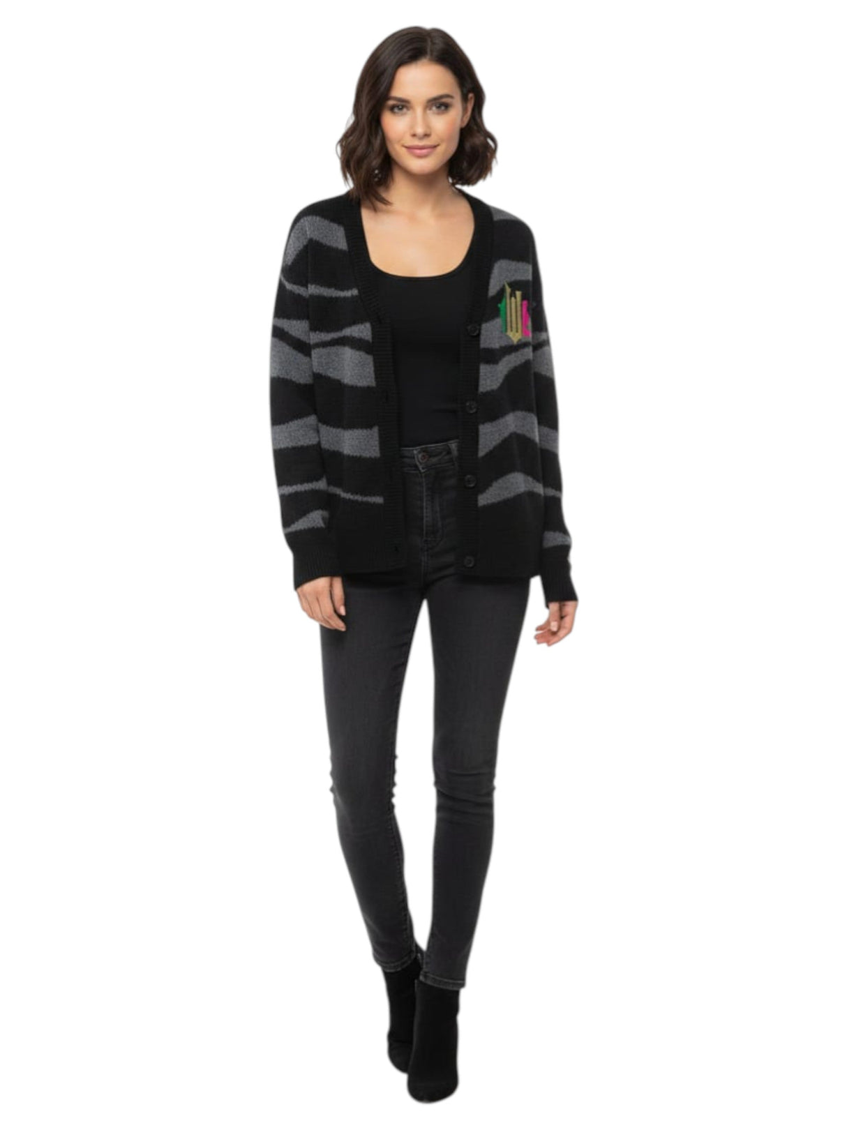 Image for Women's Colorblocked Cardigan,Black/Grey