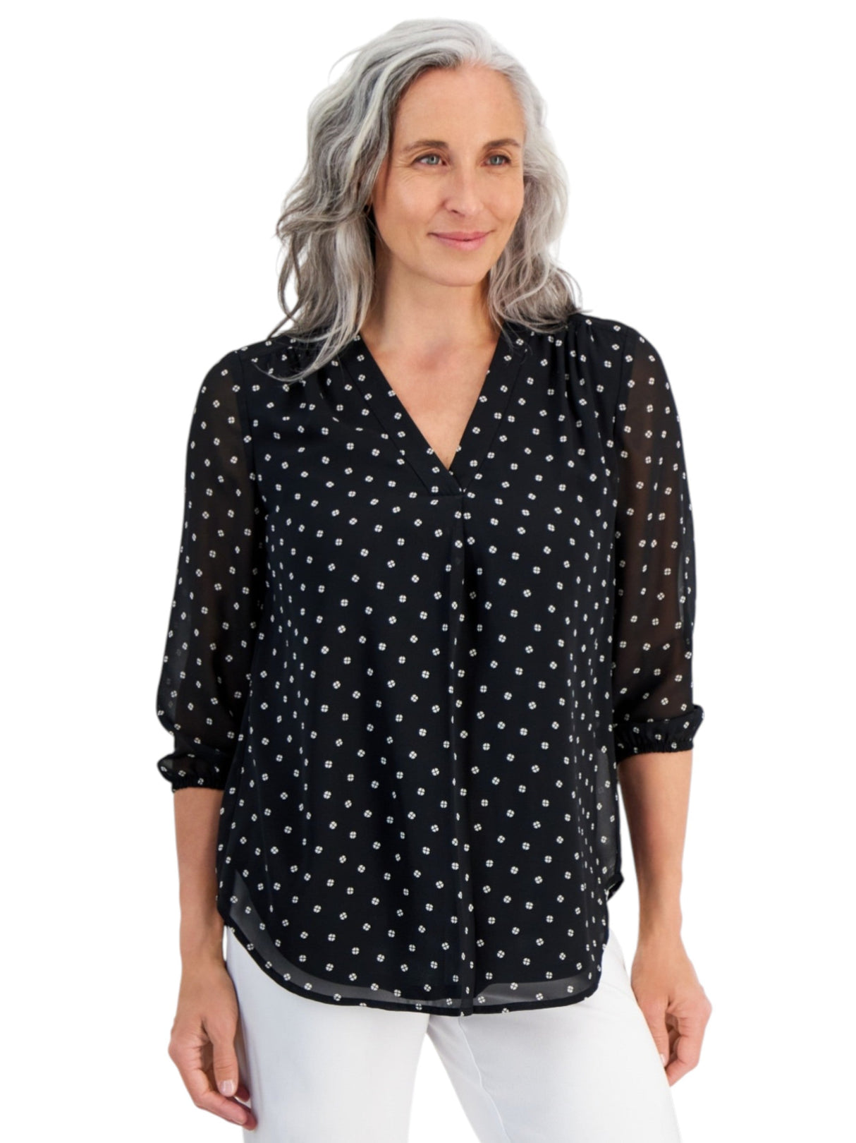 Image for Women's Printed Top,Black/White