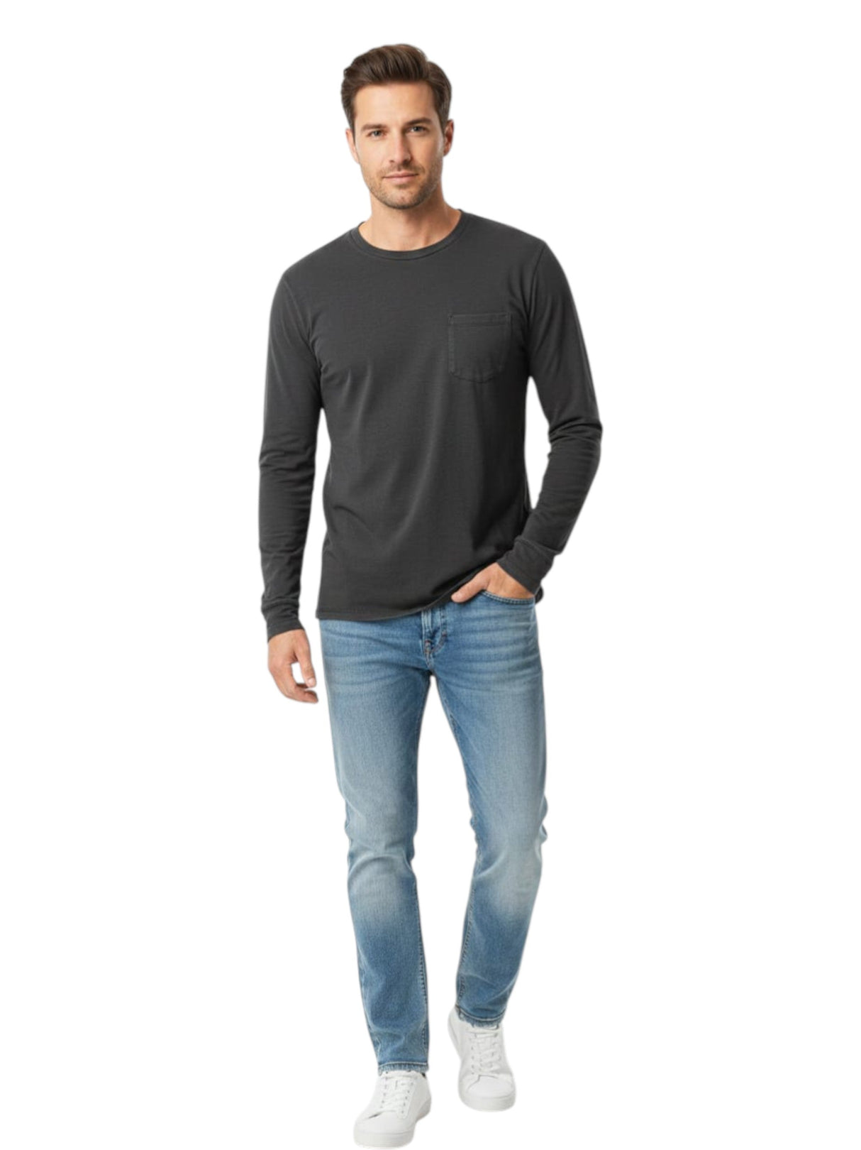 Image for Men's Plain Solid Sweaters,Dark Grey