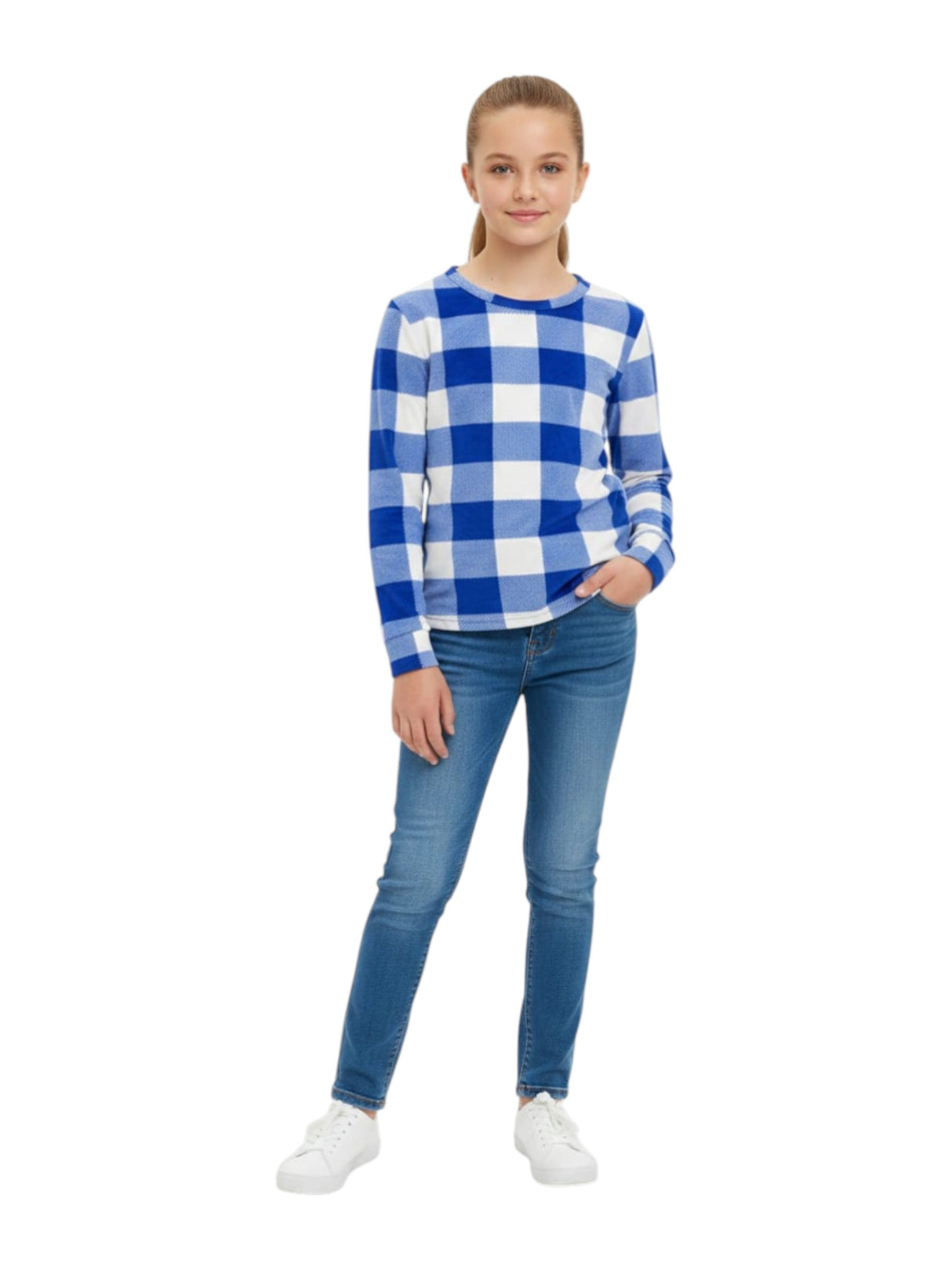 Image for Kids Girl's Plaid Top,Blue/White