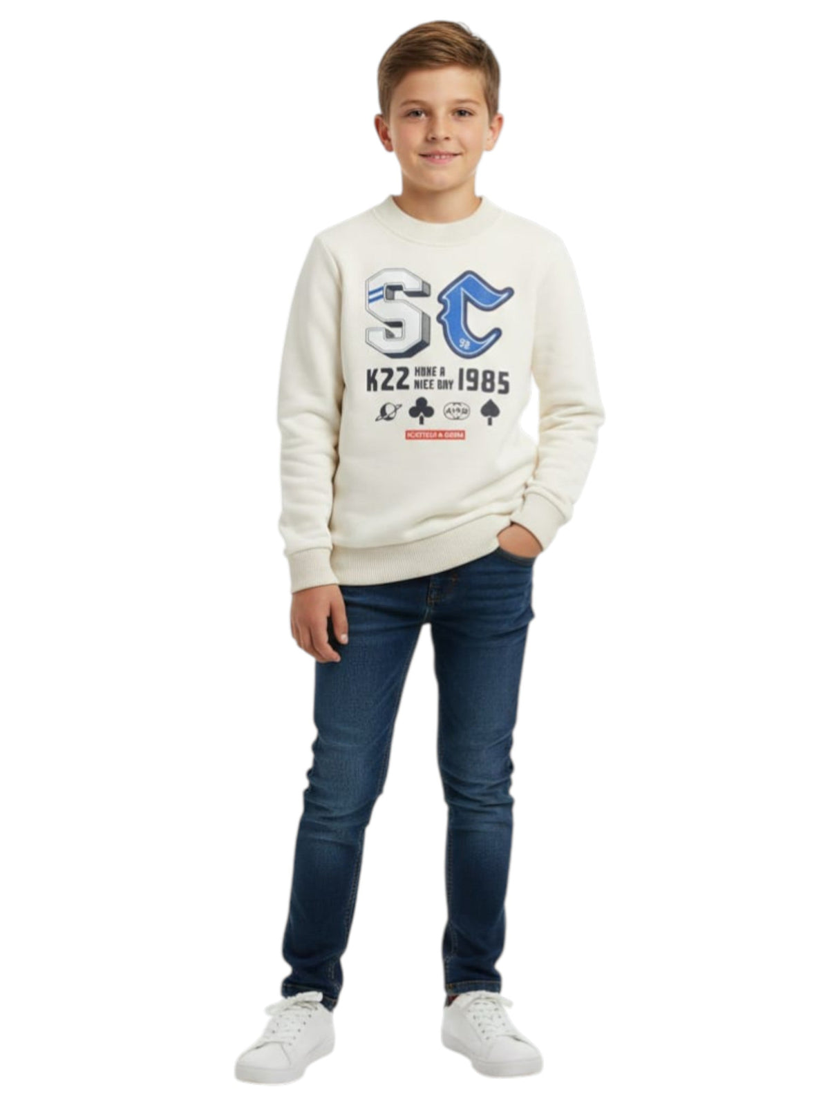 Image for Kids Boy's Printed Sweaters,Light Beige