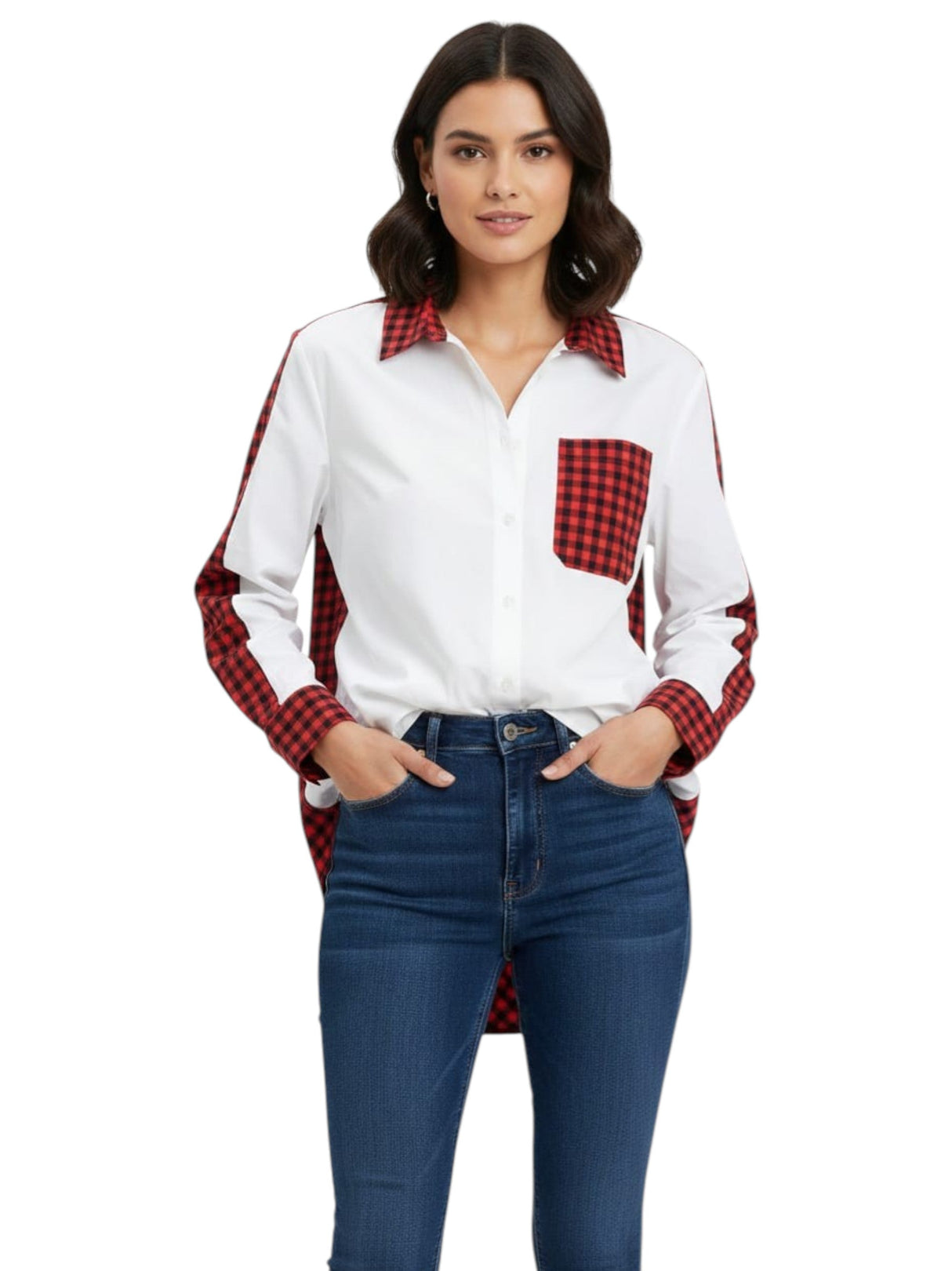 Image for Women's Plaid Chemise,White/Red