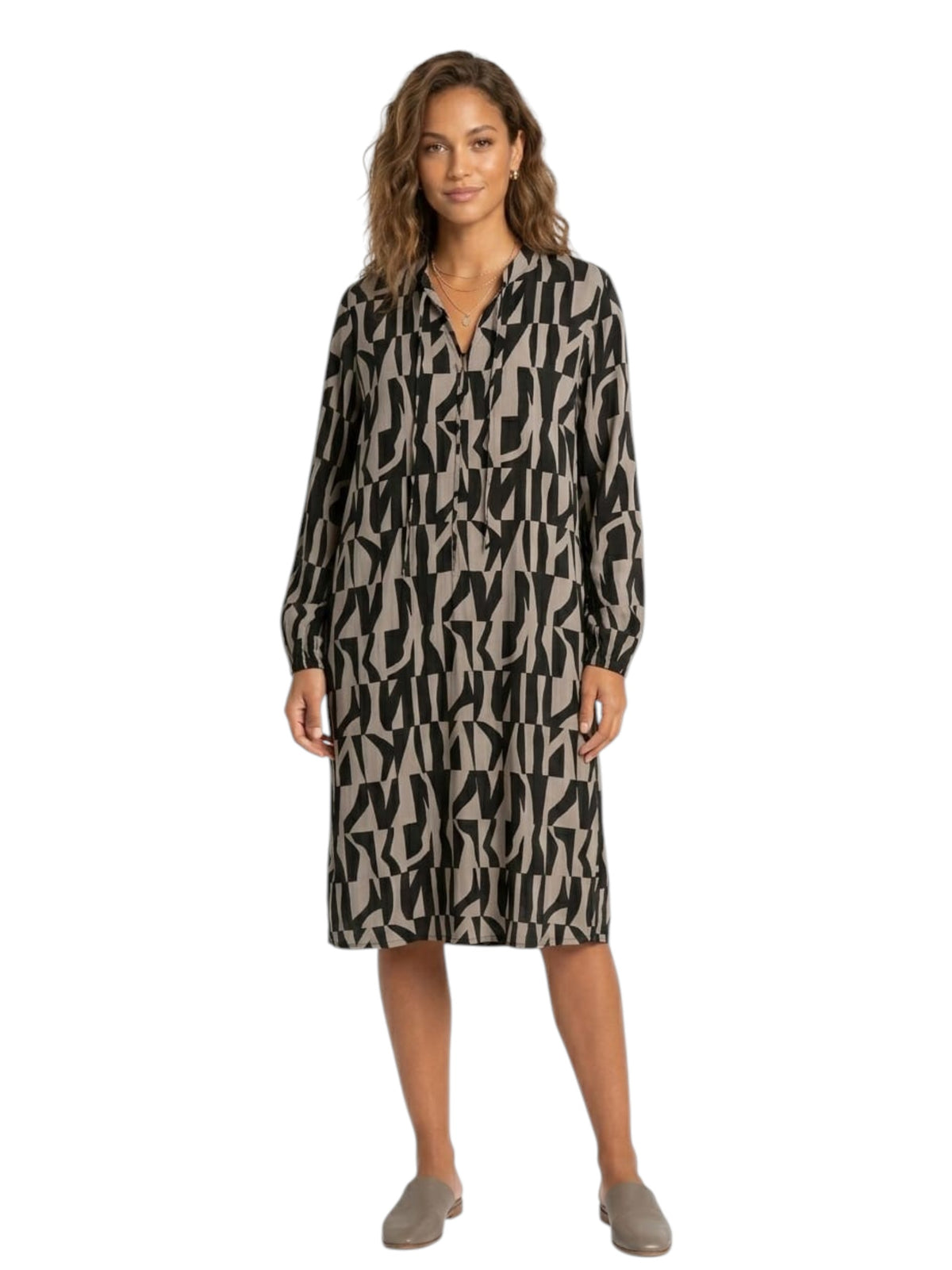 Image for Women's Black Printed Dress,Beige