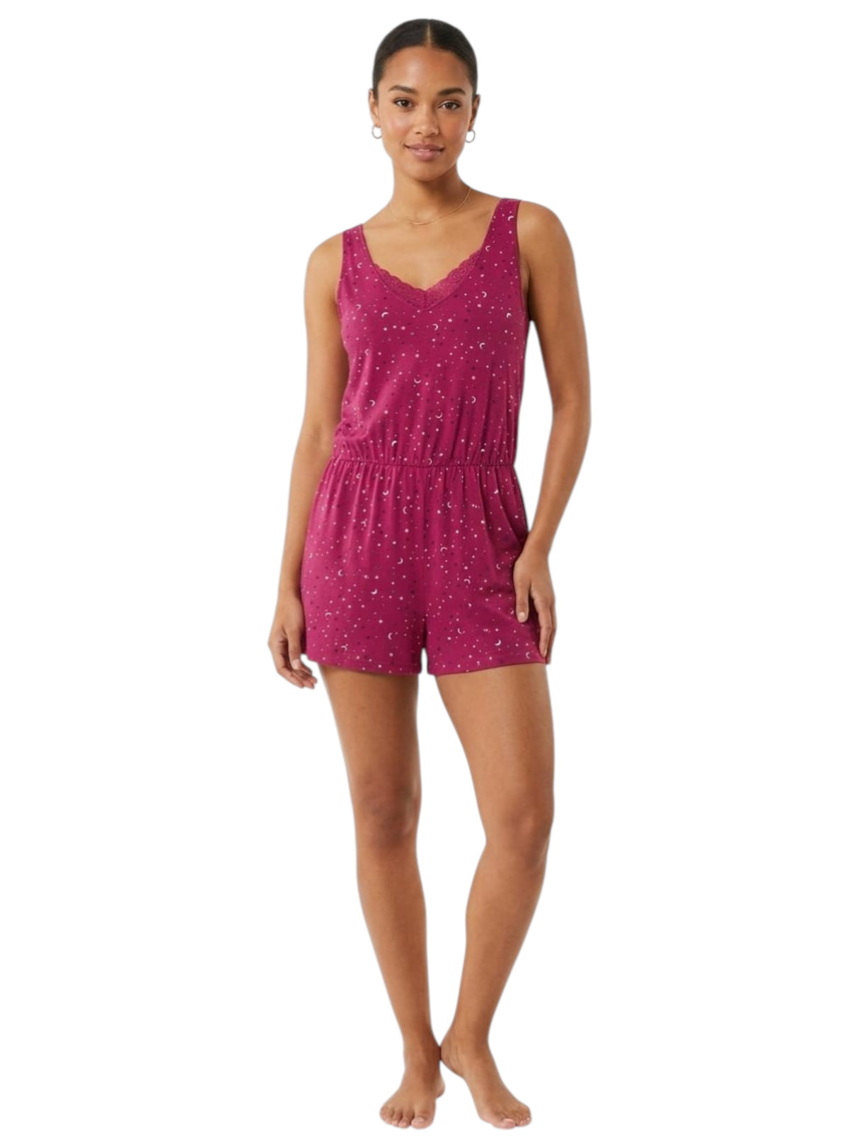 Image for Women's Printed Sleepwear Jumpsuit,Red