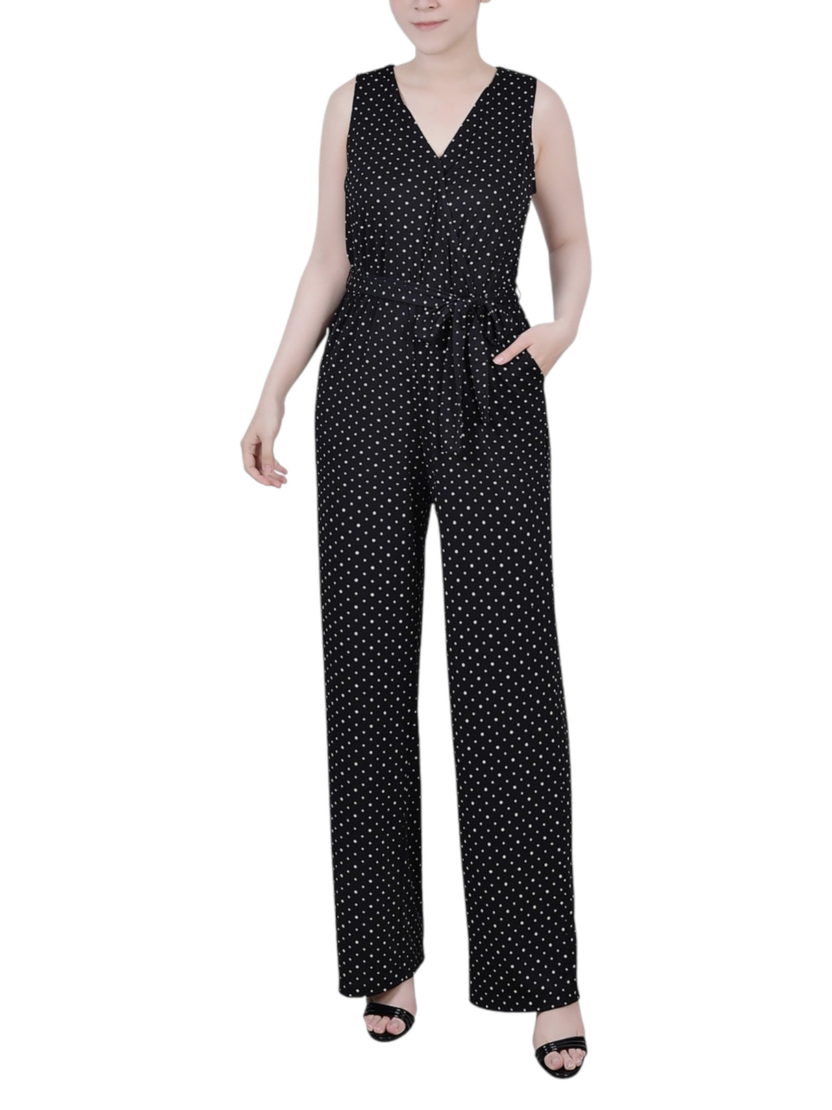Image for Women's White Dotted Jumpsuit,Black