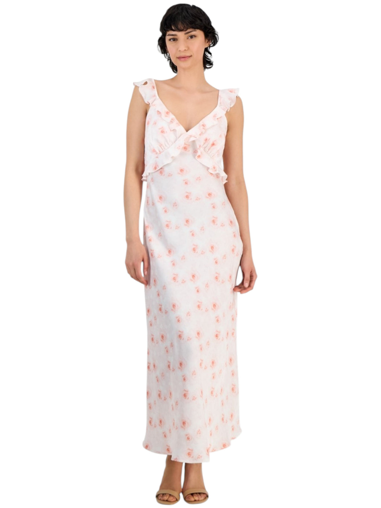 Image for Women's Floral Printed Dress,Coral/White