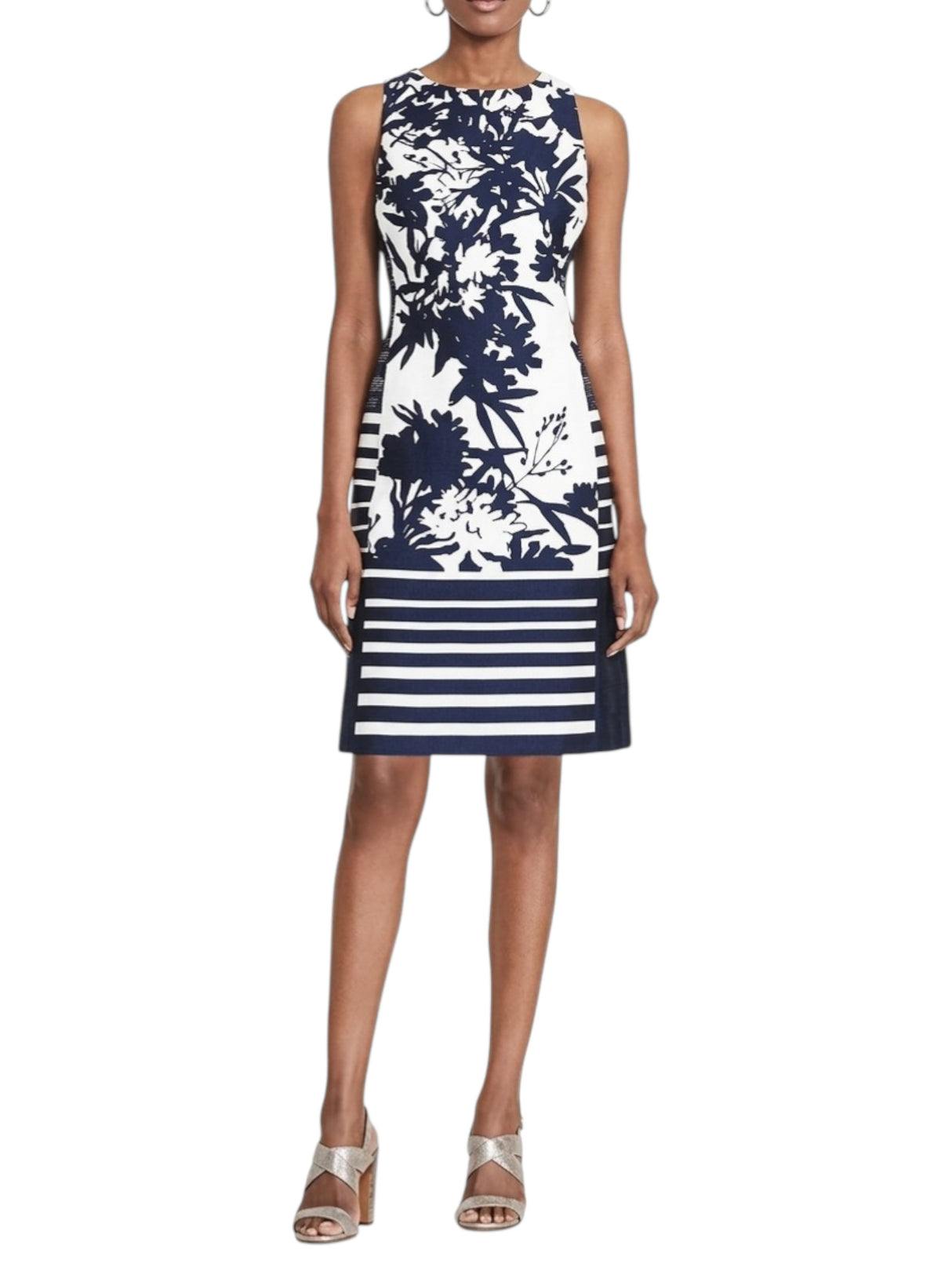 Image for Women's White Printed Dress,Navy