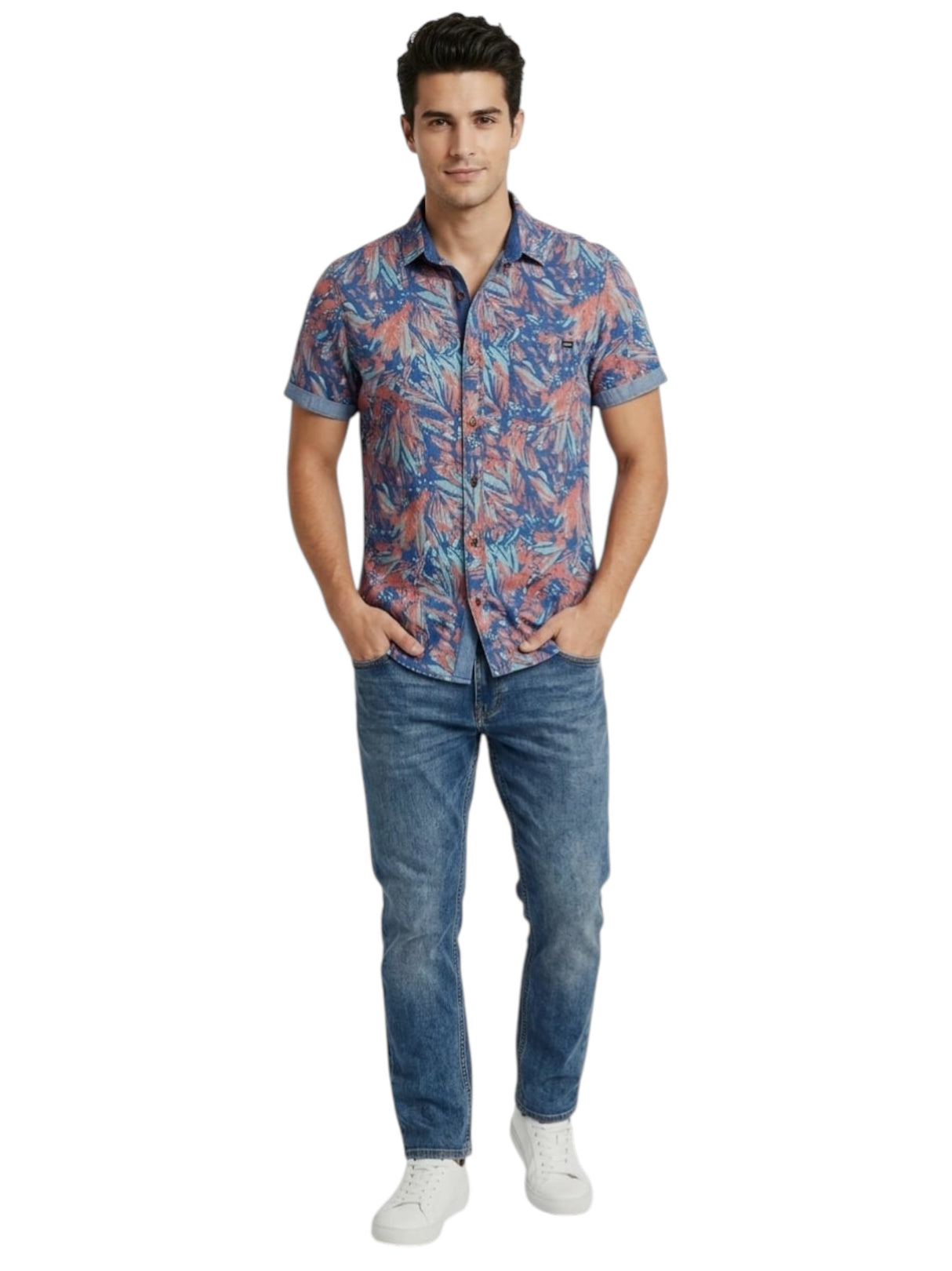 Image for Men's Graphic Multi Colored Printed Dress Shirt,Blue