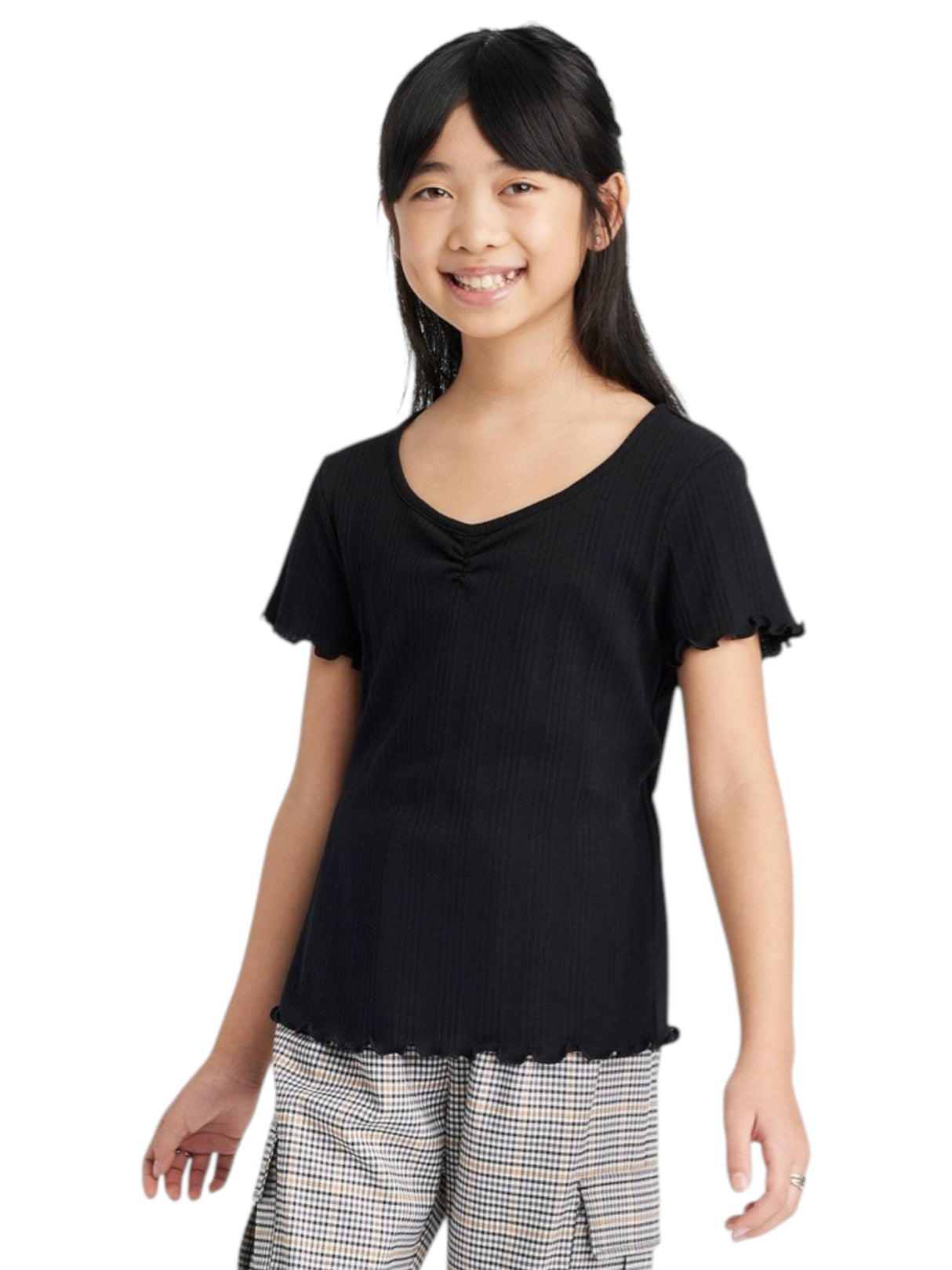 Image for Kids Girl's Ribbed Top,Black