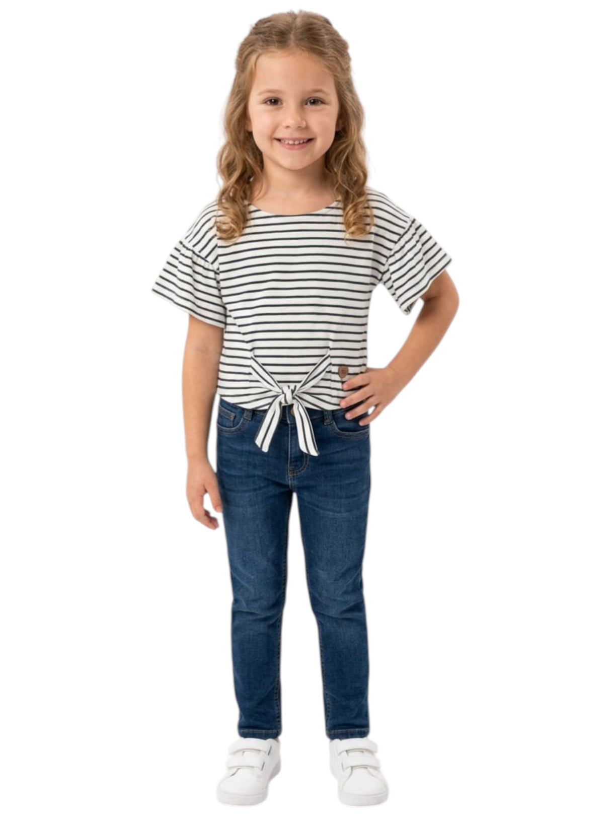 Image for Kids Girl's Navy Striped Top,White