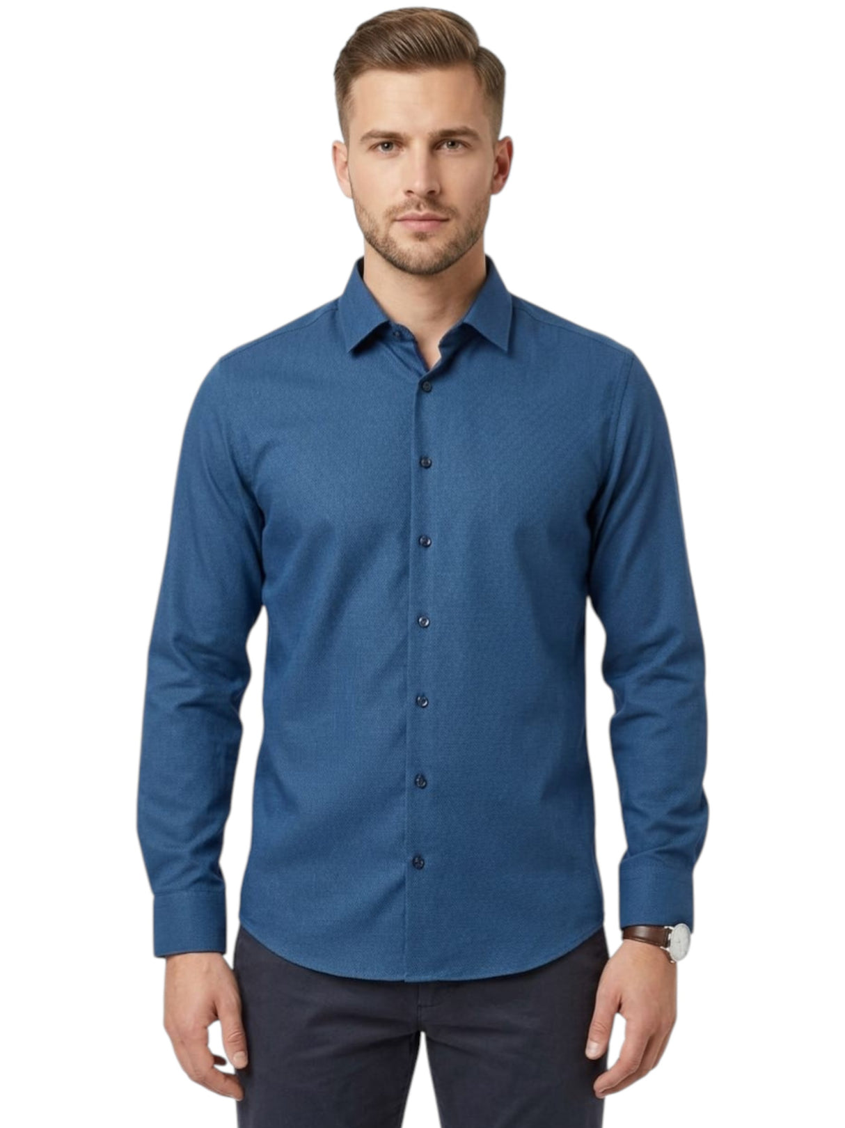 Image for Men's Plain Dress Shirt,Navy