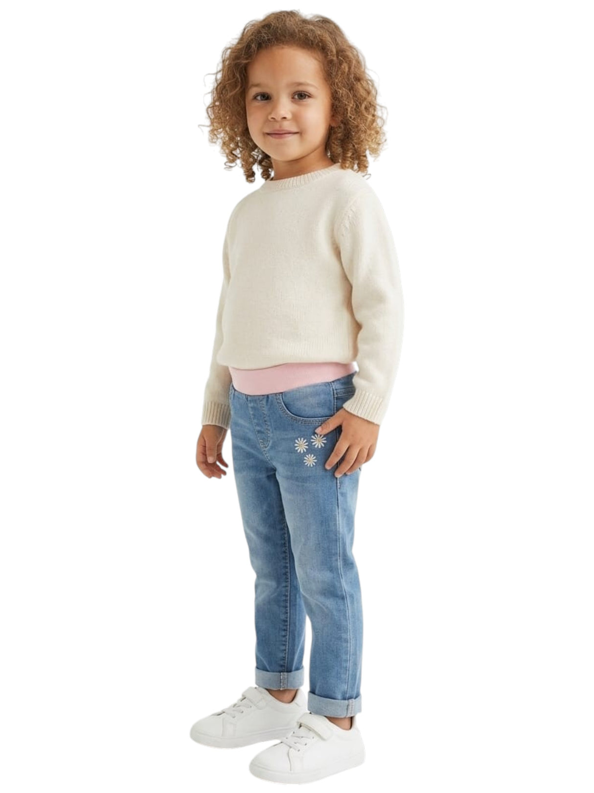 Image for Kids Girl's Colorblocked Knitted Waistband Jeans,Blue
