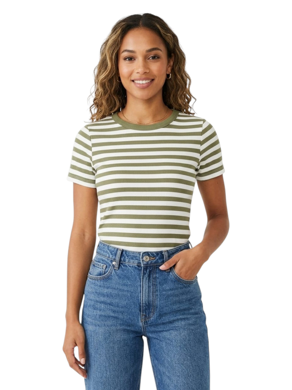 Image for Women's White Stripped Top,Olive