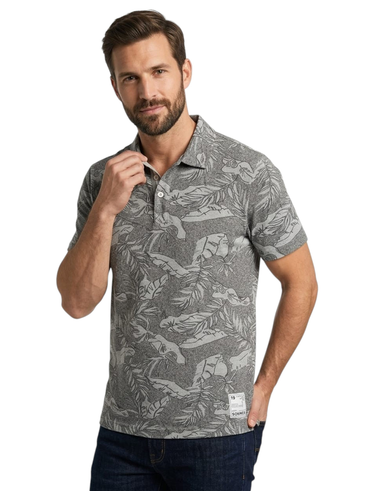 Image for Men's Printed Textured Top,Grey