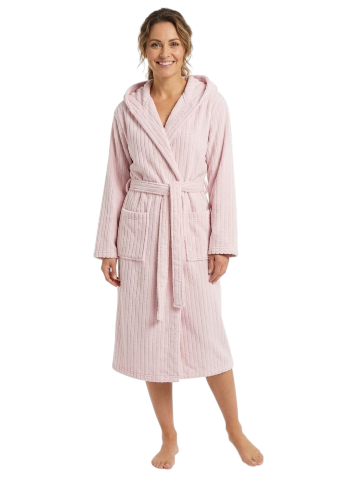 Image for Women's Faux Fur Ribbed Sleepwear Robe&Belt,Light Pink